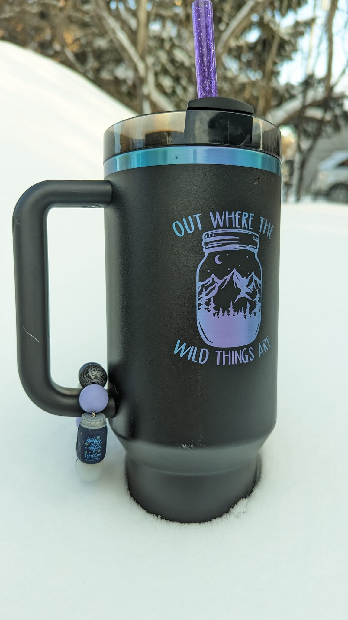 Starry Skies & Fireflies Silicone Cup Charm, Blue, Gunmetal Tooled Print, White Glitter, & Purple Ages 8+ Kids or Ladies Summer Spring Tumbler Cup Accessory Southern