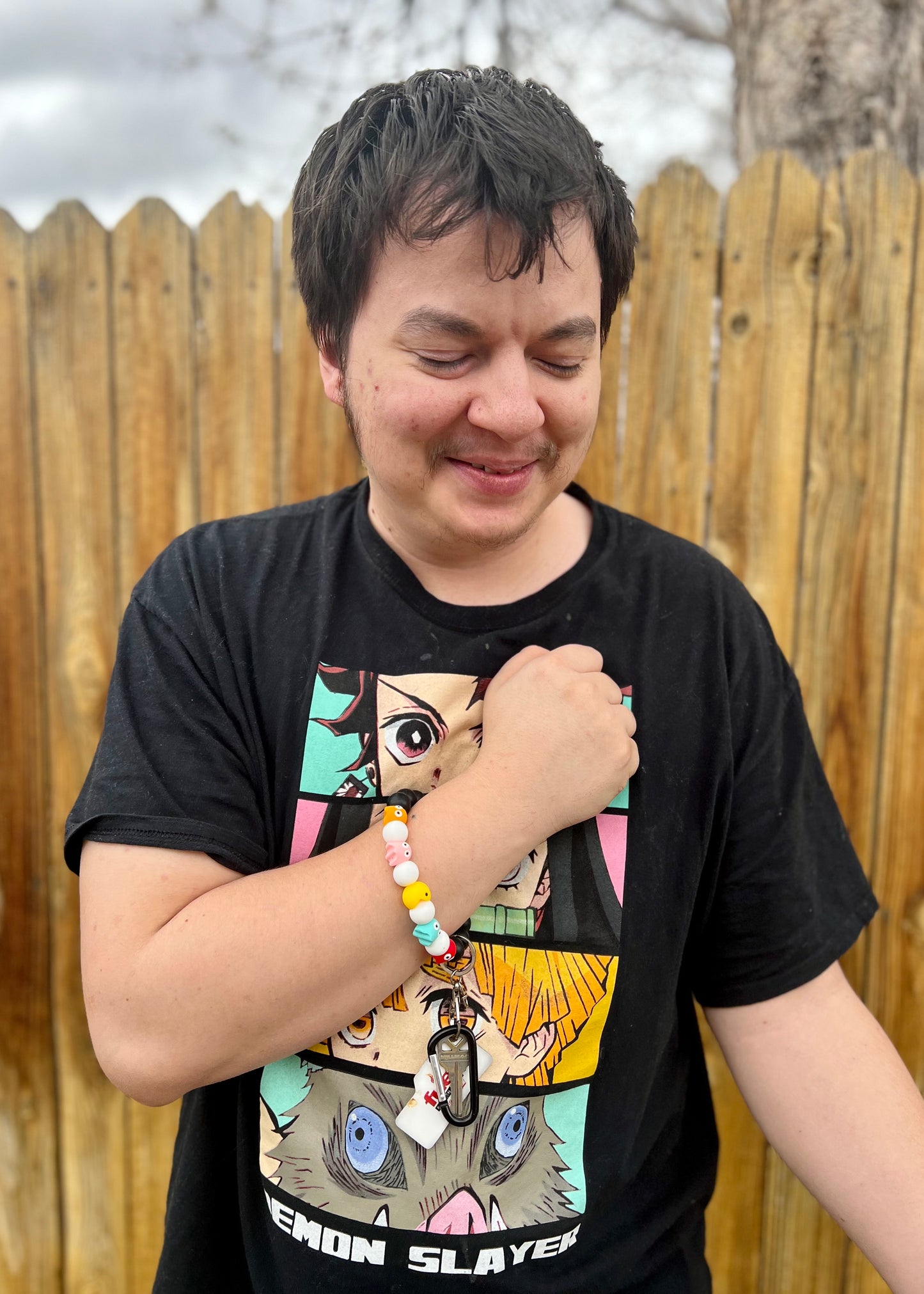 Pacman w/ 4 Ghost Gamer Silicone Wristlet Keychain Black, White Ages 8+ Kids, Ladies, Men, Moms, Dads Custom Order