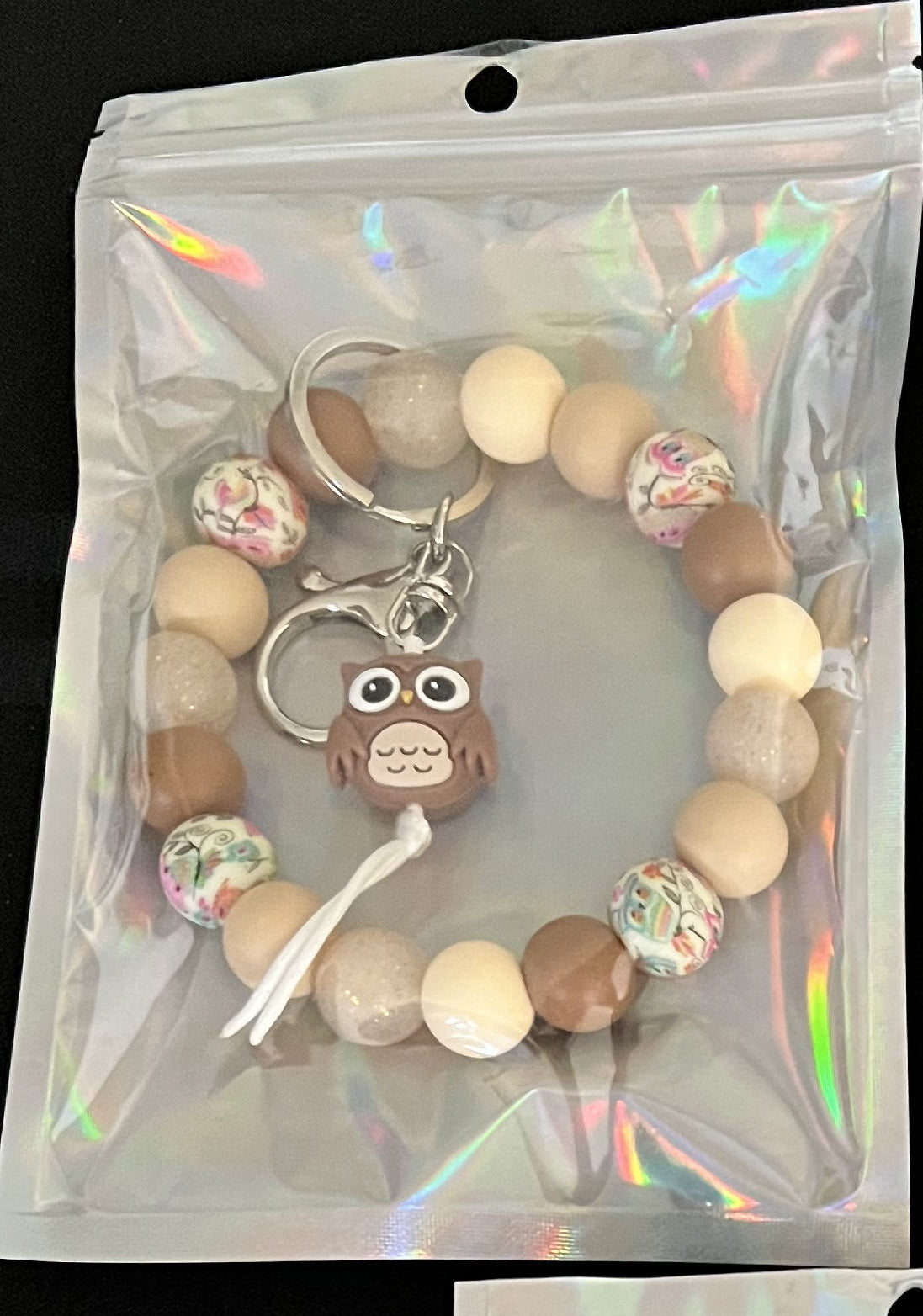 Owl Wristlet Keychain Silicone, Brown, White, OR Gray Ages 8+ Kids or Ladies Moms Men Multiple Variation Listing