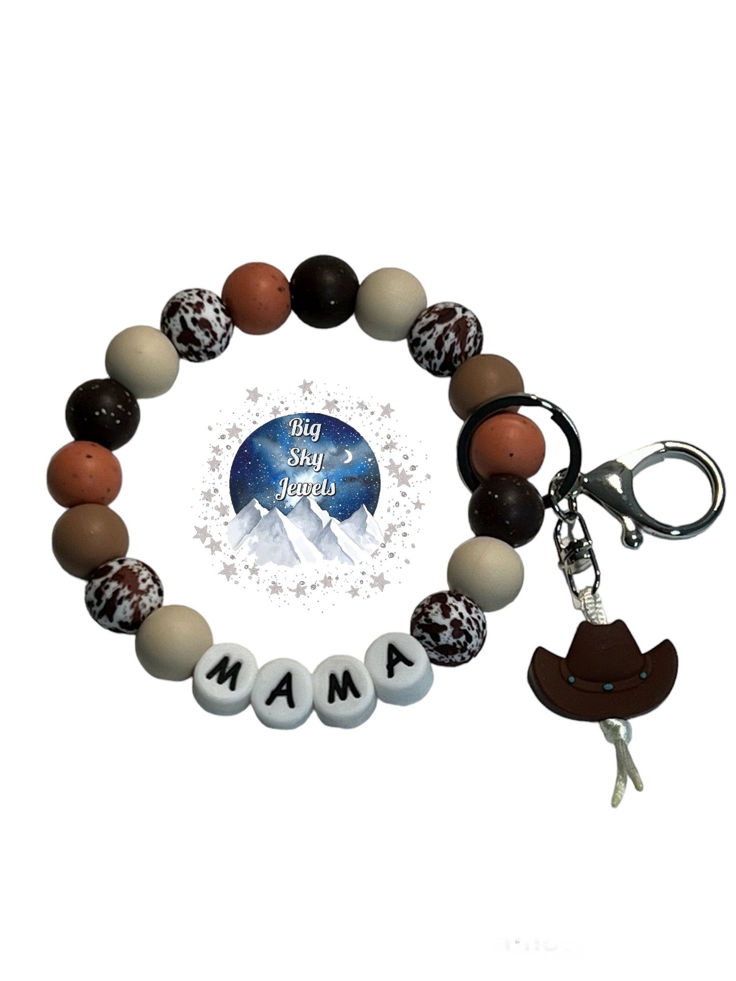 Mama Kickin' Dirt Cowboy Hat Cowgirl Wristlet Keychain Silicone Brown Cow, Dark Brown, Camel, Speckled Brandied Melon, & Speckled Milk Chocolate Ages 8+ Kids or Ladies Summer Fall Western West