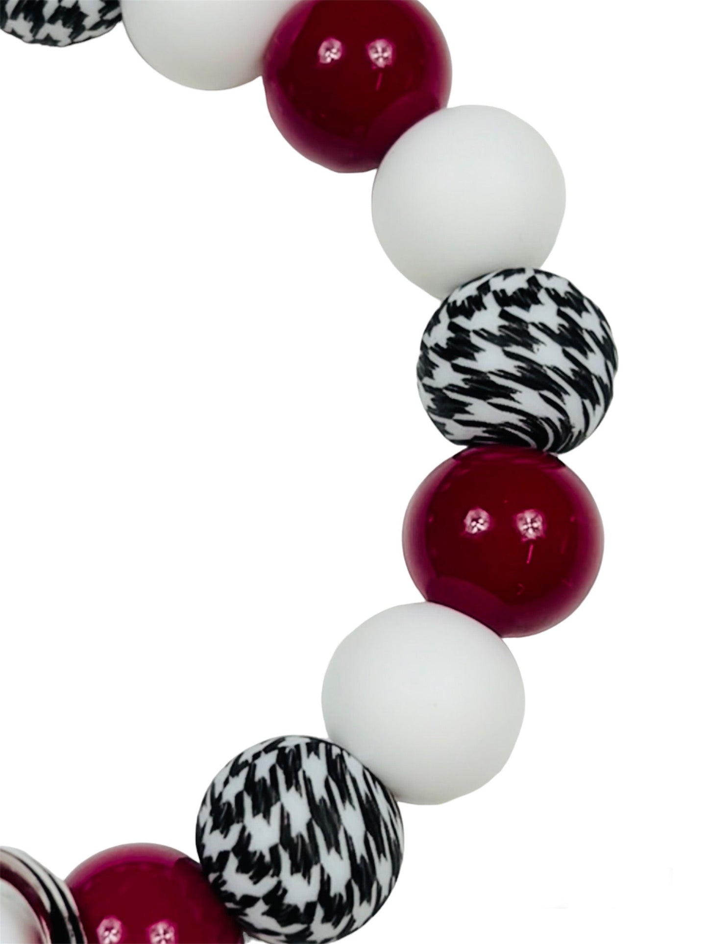 Roll Tide Wristlet Keychain Silicone, "No Focal Bead", Liquid Wine Red, White, Houndstooth Print Ages 8+ Kids or Ladies, Men, Moms