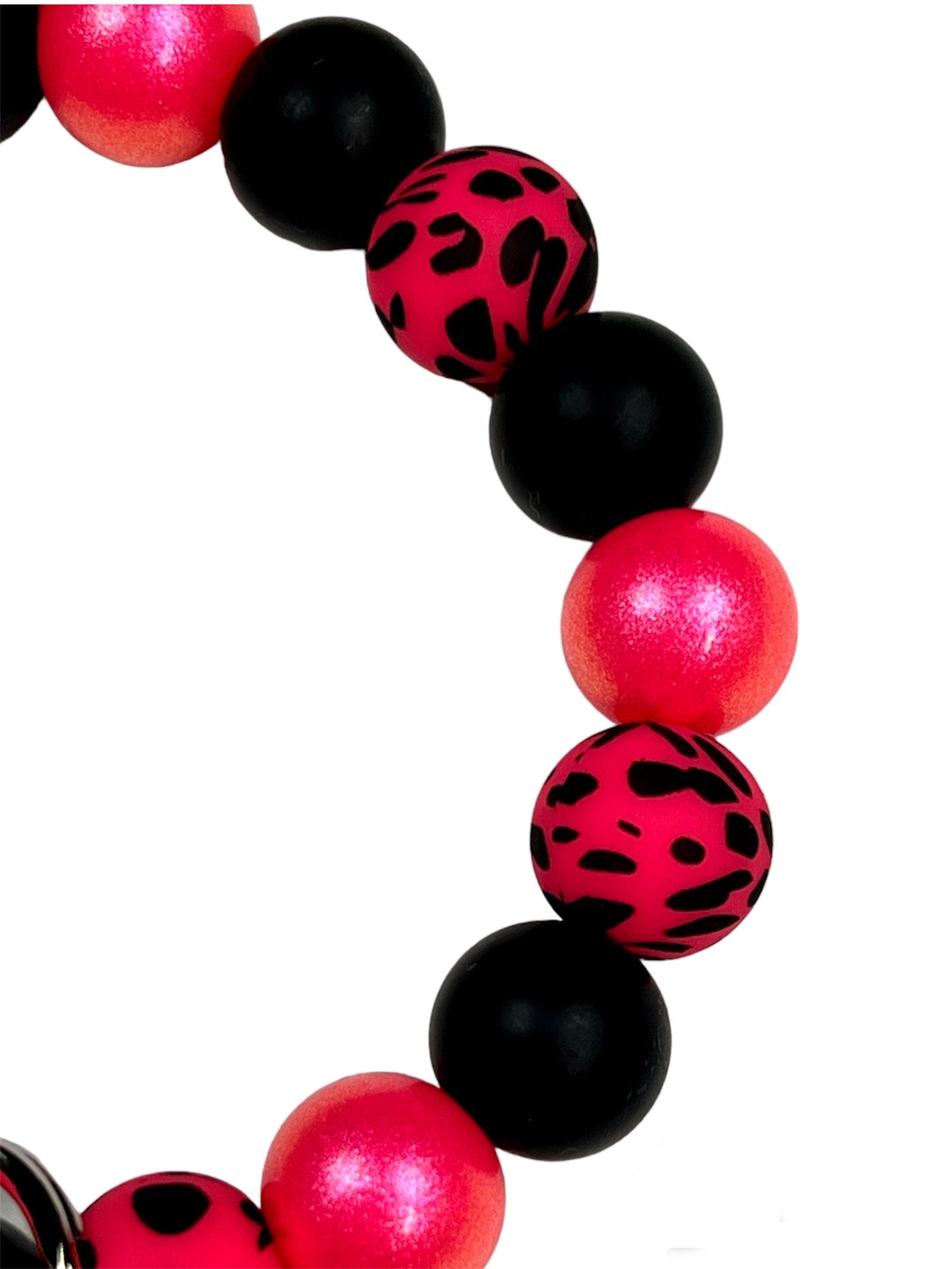 Shocking Pink Cow Wristlet Keychain Silicone Shocking Pink Cow print, Shocking Pink Opal, and Black NO FOCAL Ages 8+ Kids or Ladies Moms Summer Fall Western West