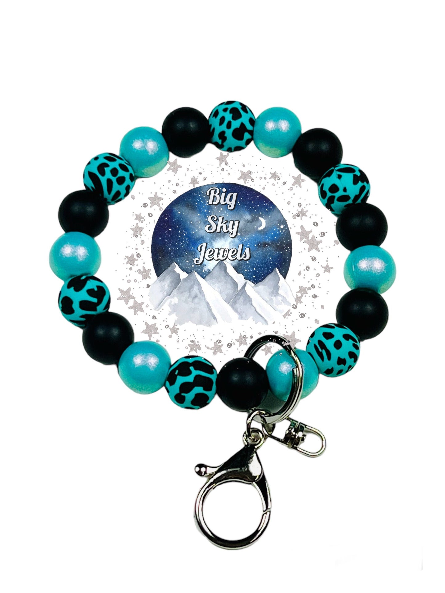 Focal Bead Ideas for Turquoise Cow Wristlet Keychain Silicone Turquoise Cow print, Turquoise Opal, and Black Ages 8+ Kids or Ladies Moms Summer Fall Western West Choose 1