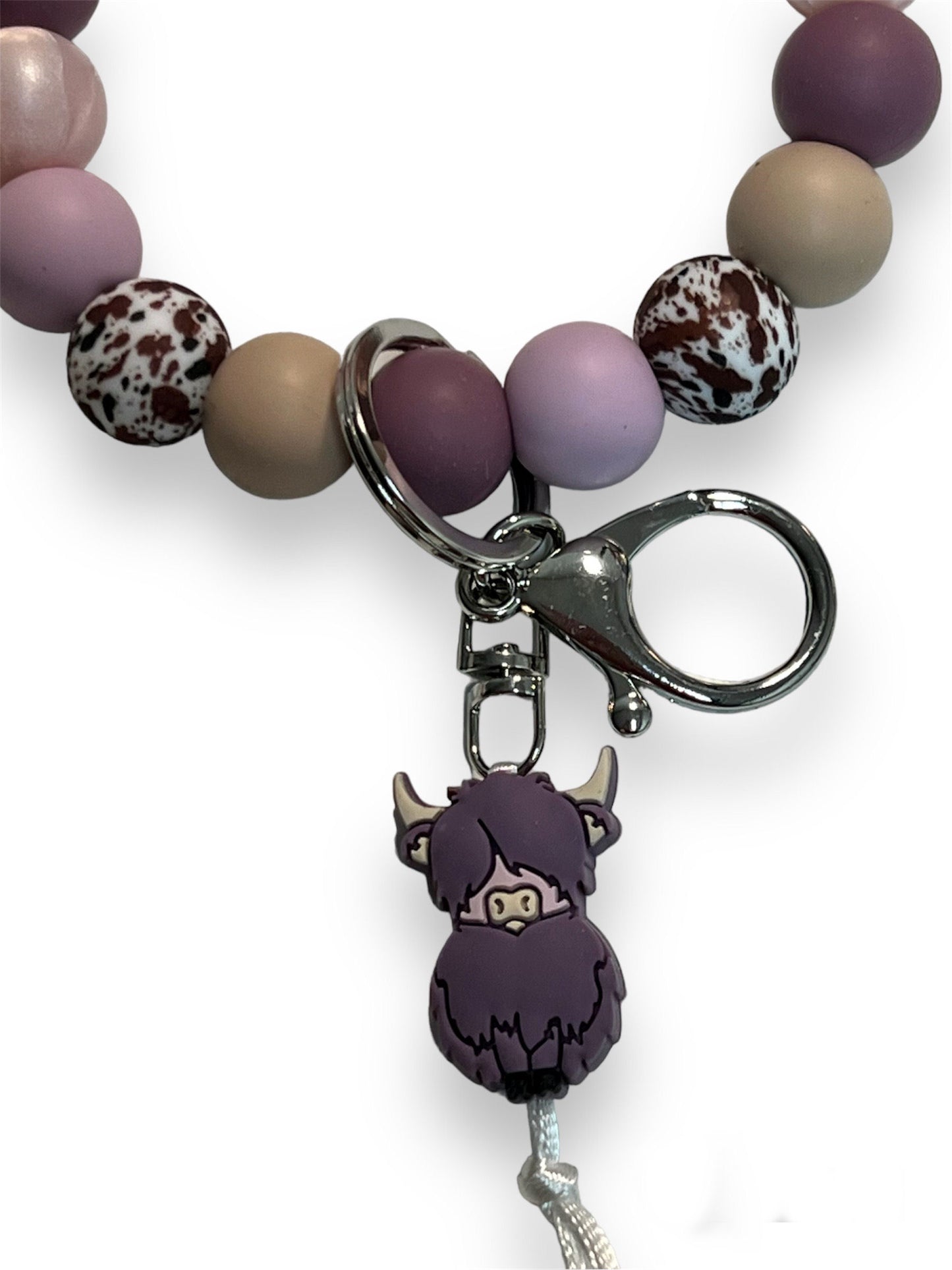 Purple Highland Cow Silicone Wristlet Keychain Pink Pearl, Brown Cow, Dark Cream, Plum, & Rose Quartz Ages 8+ Kids or Ladies Men Western West