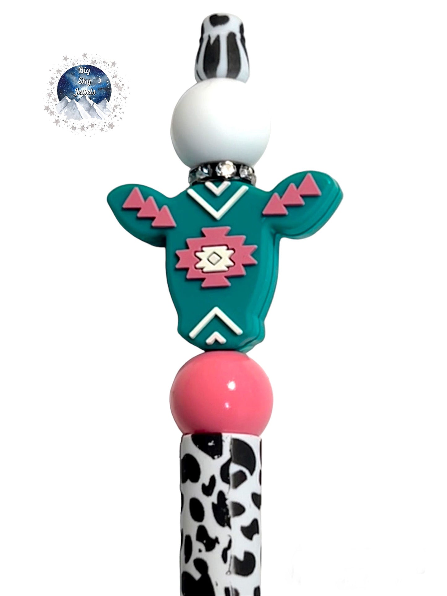 Annabelle the Aztec Cow Pen Black & White Cow Print, Liquid Pink, Emerald Green, White Ages 5+ Kids or Ladies Moms Men Western West