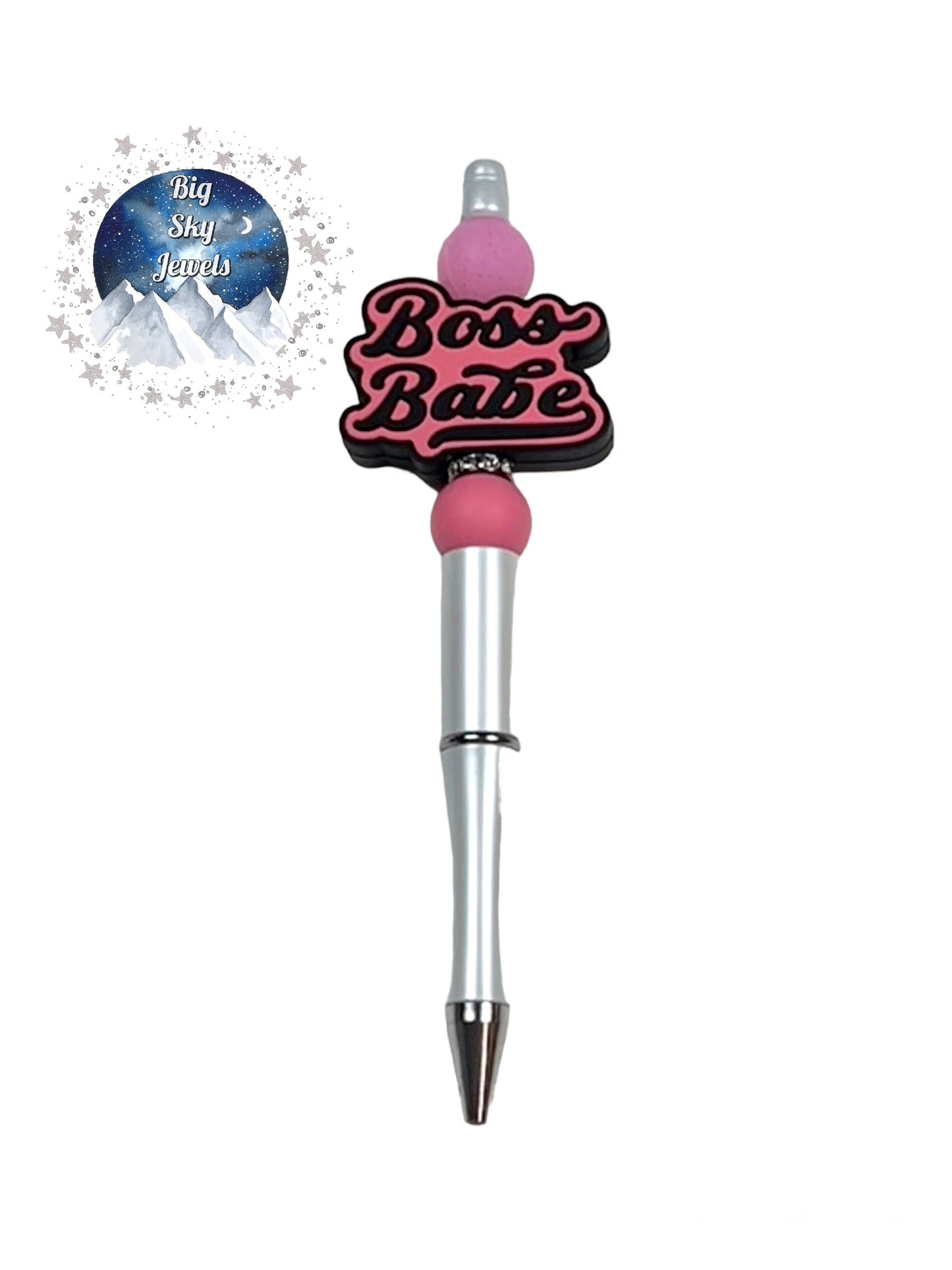 Boss Babe Pen Pink Glitter, Black, Strawberry Pink, White, Ages 5+ Kids, Ladies Silicone