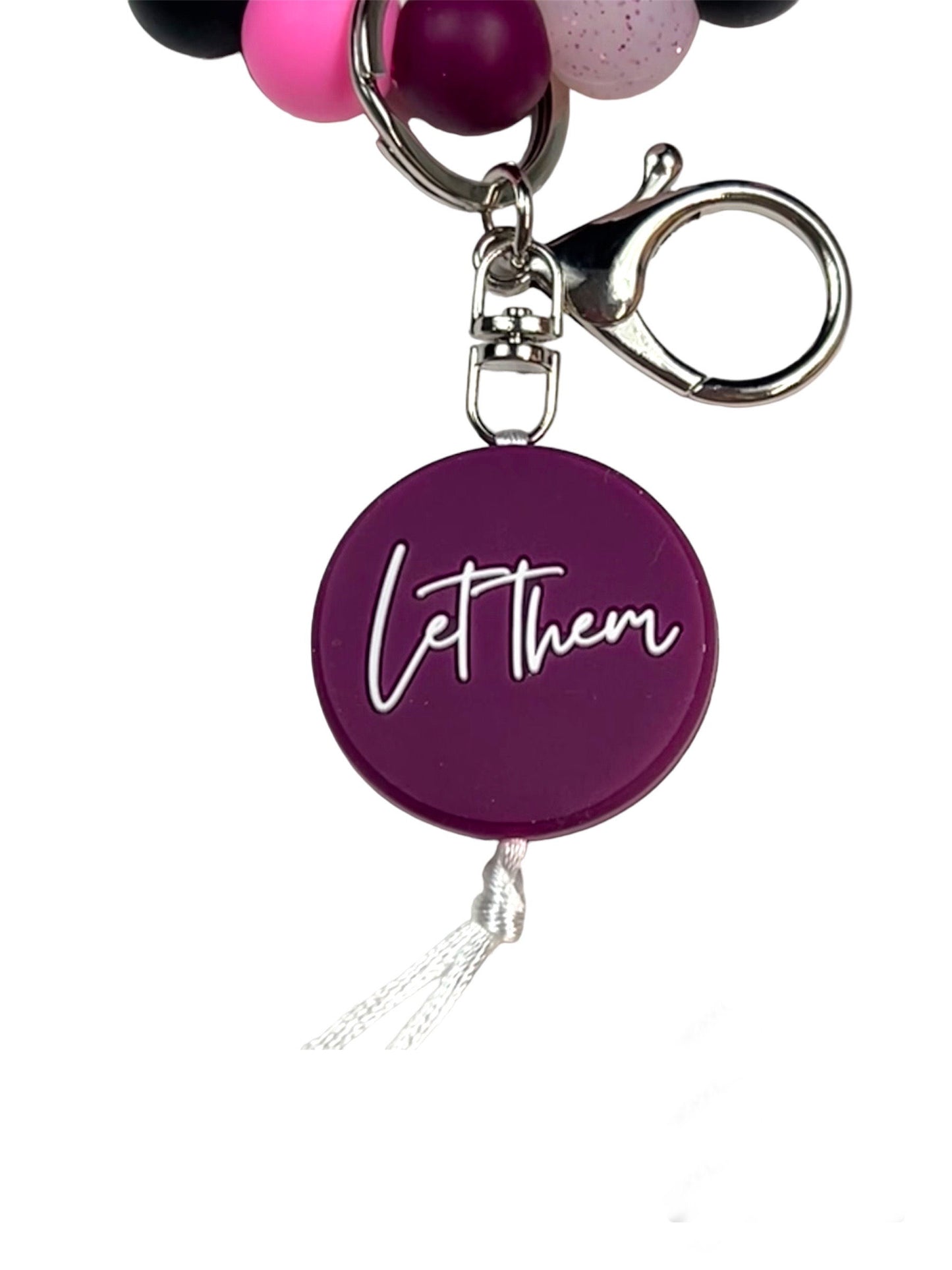 "Let Them" Silicone Wristlet Keychain, Wine, Lilac Glitter, Black, Pink, White, Ages 8+ Kids, Ladies