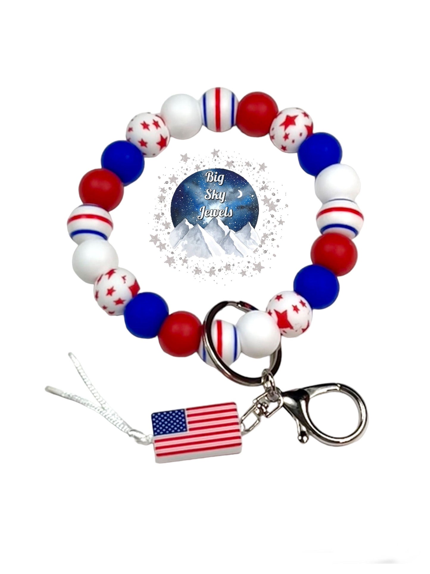 4th of July Wristlet Keychain Silicone America, Red, White, & Blue Patriotic USA Stars & Stripes Ages 8+ Kids or Ladies or Men Multiple Variation Listing