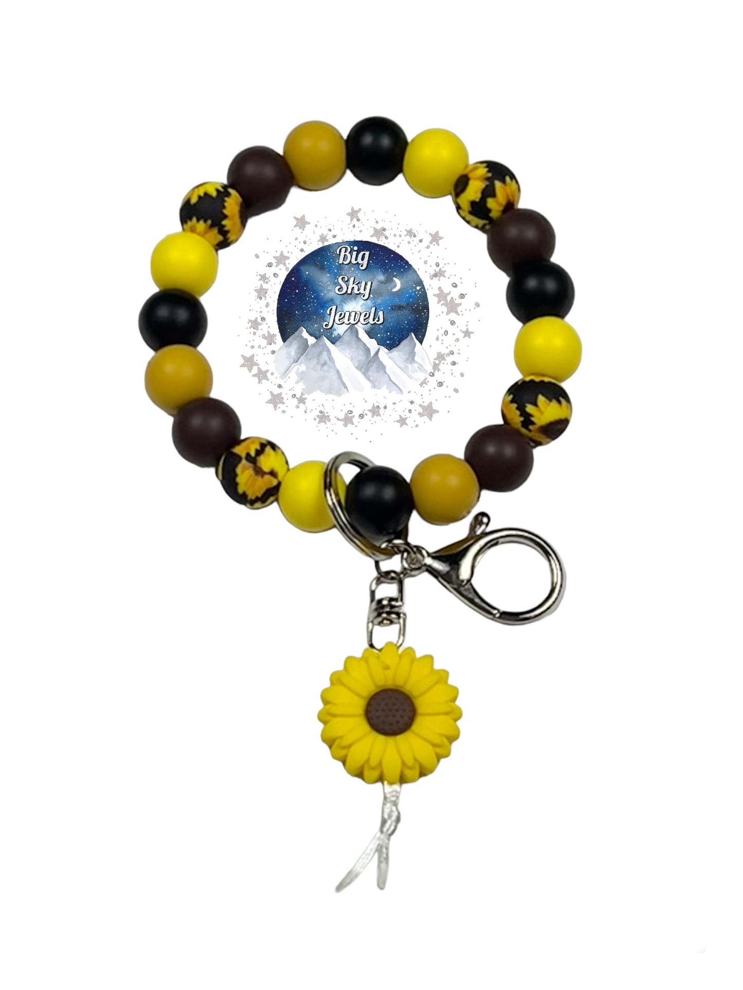 Sunflower Wristlet Silicone Keychain #2 Sunflower Print, Black, Brown, and Yellow Ages 8+ Kids or Ladies Moms