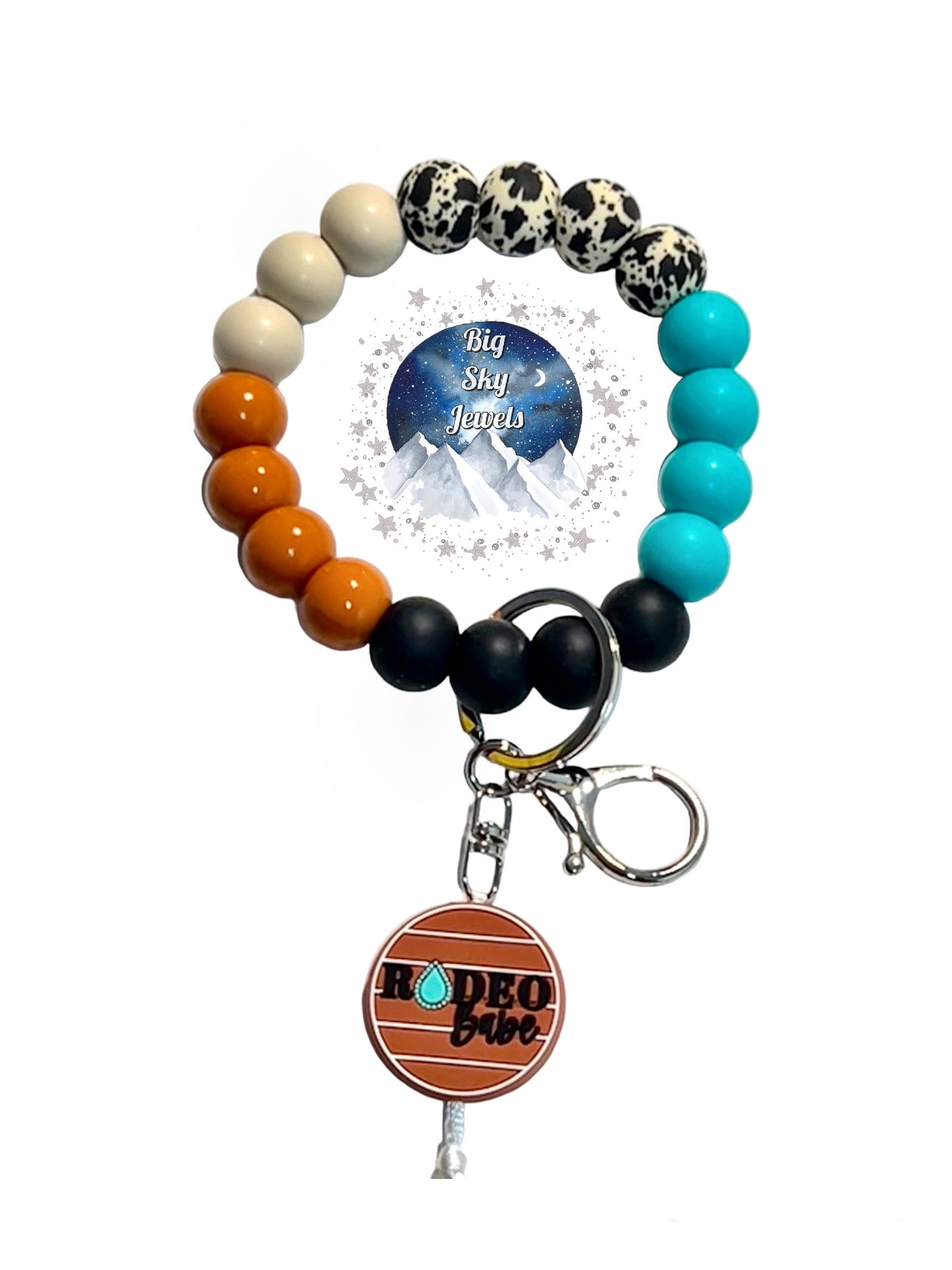 Rodeo Babe Silicone Wristlet Keychain Cowhide, Liquid Rust, Tan, Turquoise, & Black, Ages 8+ Kids or Ladies Fall Western West