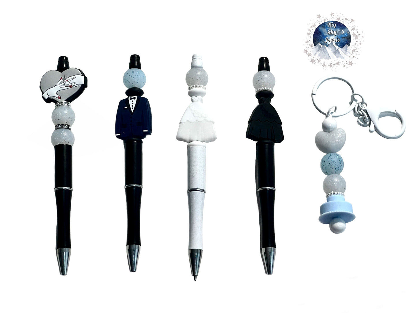 Wedding Engagement Bridal Shower Pens Keychains Bride Groom Custom Order Ages 5+ Kids or Ladies Moms Men Multiple Variation Listing