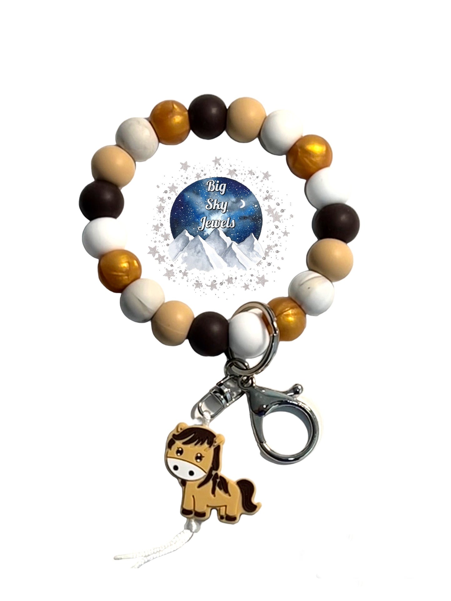 Pony Horse Wristlet Keychain Silicone Dark Brown, Gold, White, Oatmeal, & Marble Ages 8+ Kids or Ladies Summer Fall Western West