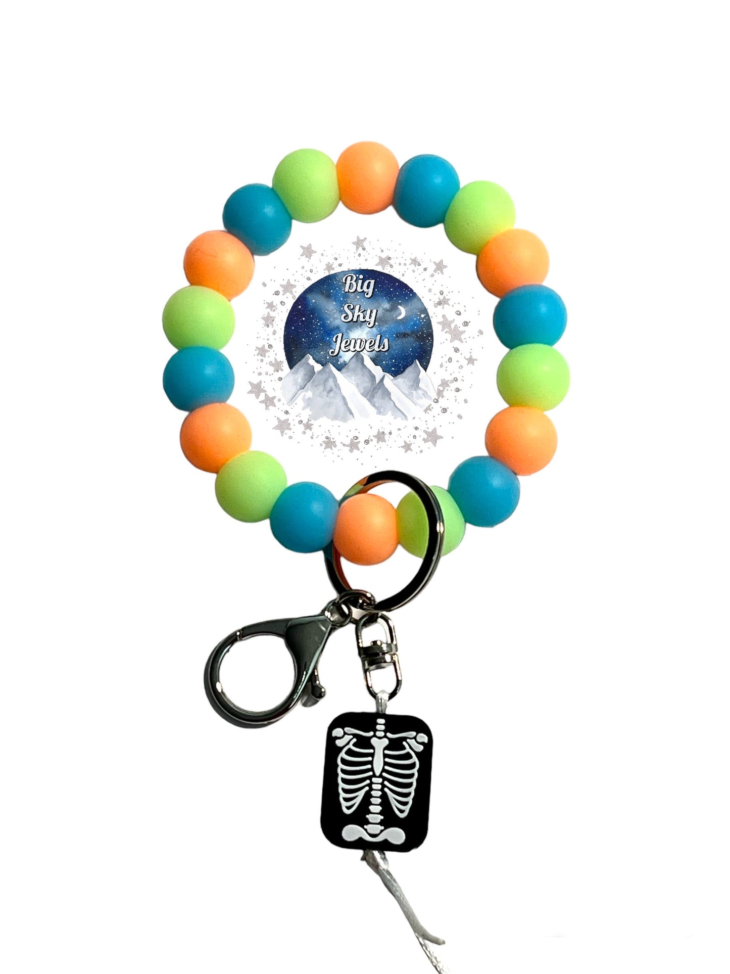 X Ray Glow in the Dark Wristlet Keychain Silicone, Radioactive, Neon Blue, Neon Green, & Neon Orange Ages 8+ Kids, Ladies Men #2 Halloween