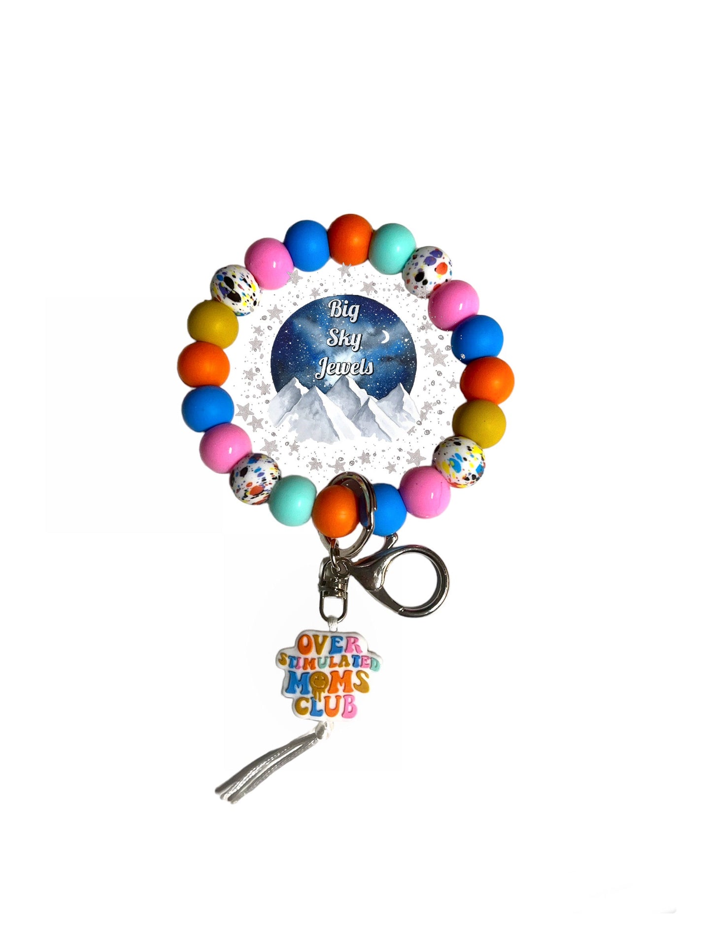 Overstimulated Mom’s Club Wristlet Keychain Paint Splatter Print, Liquid Pink, Aqua, Pink, Blue, Mustard, and Orange Ages 8+ Kids Ladies Moms