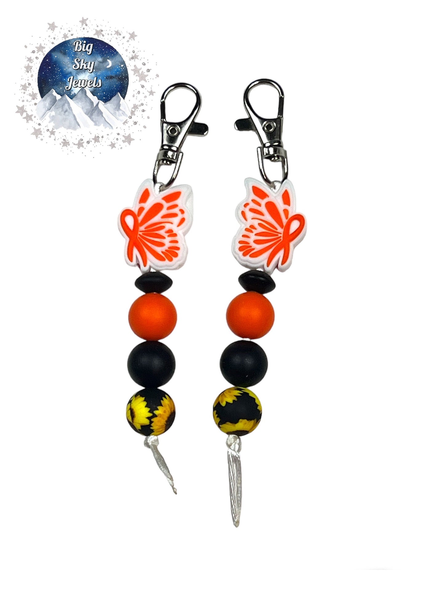 Orange Butterfly Sunflower Silicone Zipper Pull. Ages 5+ Kids or Ladies Moms