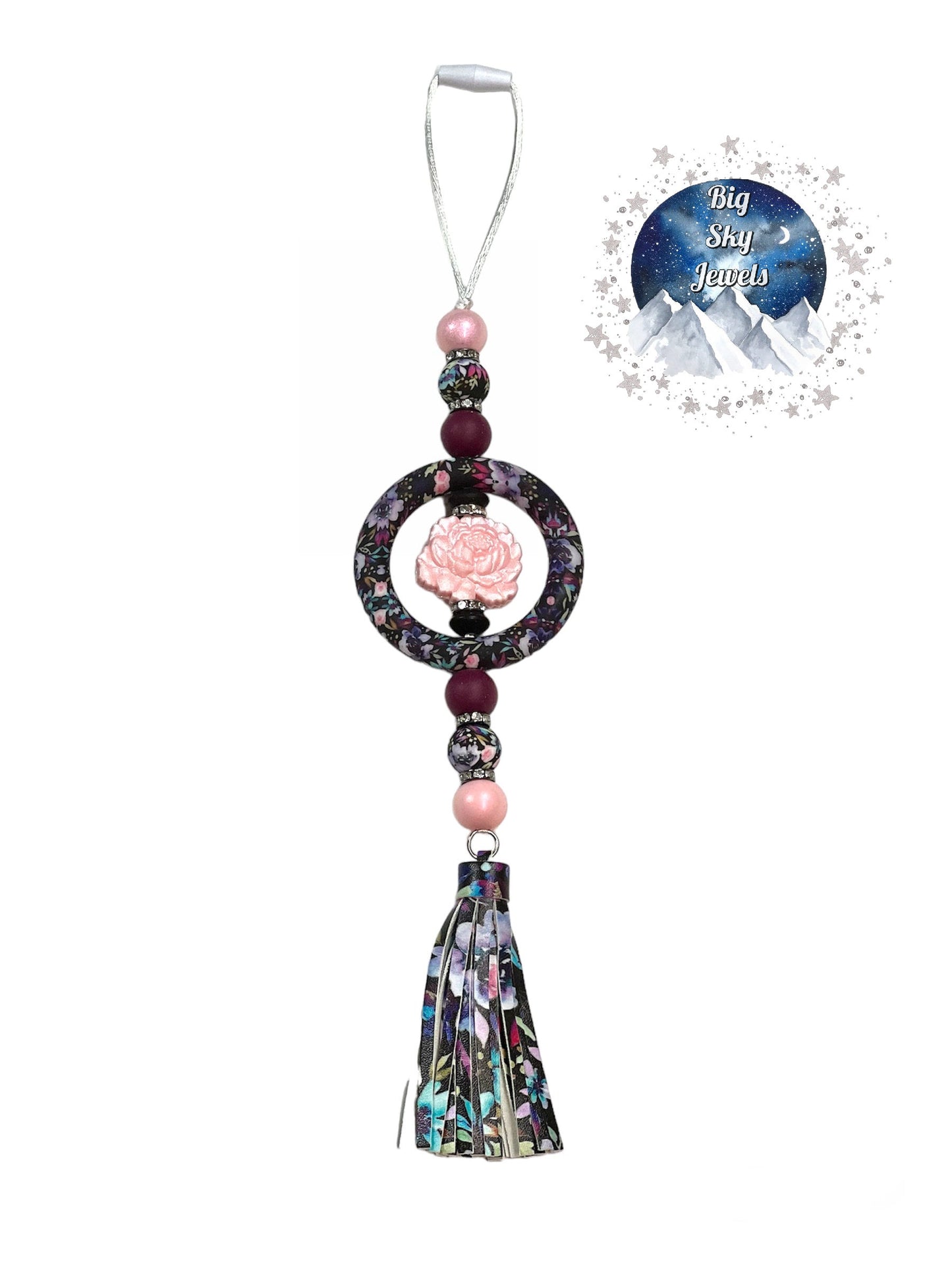 💋 Midnight Garden Silicone Car Charm Purple Flower print, Pink Opal, and Mauroon Ages 8+ Kids or Ladies Men Floral