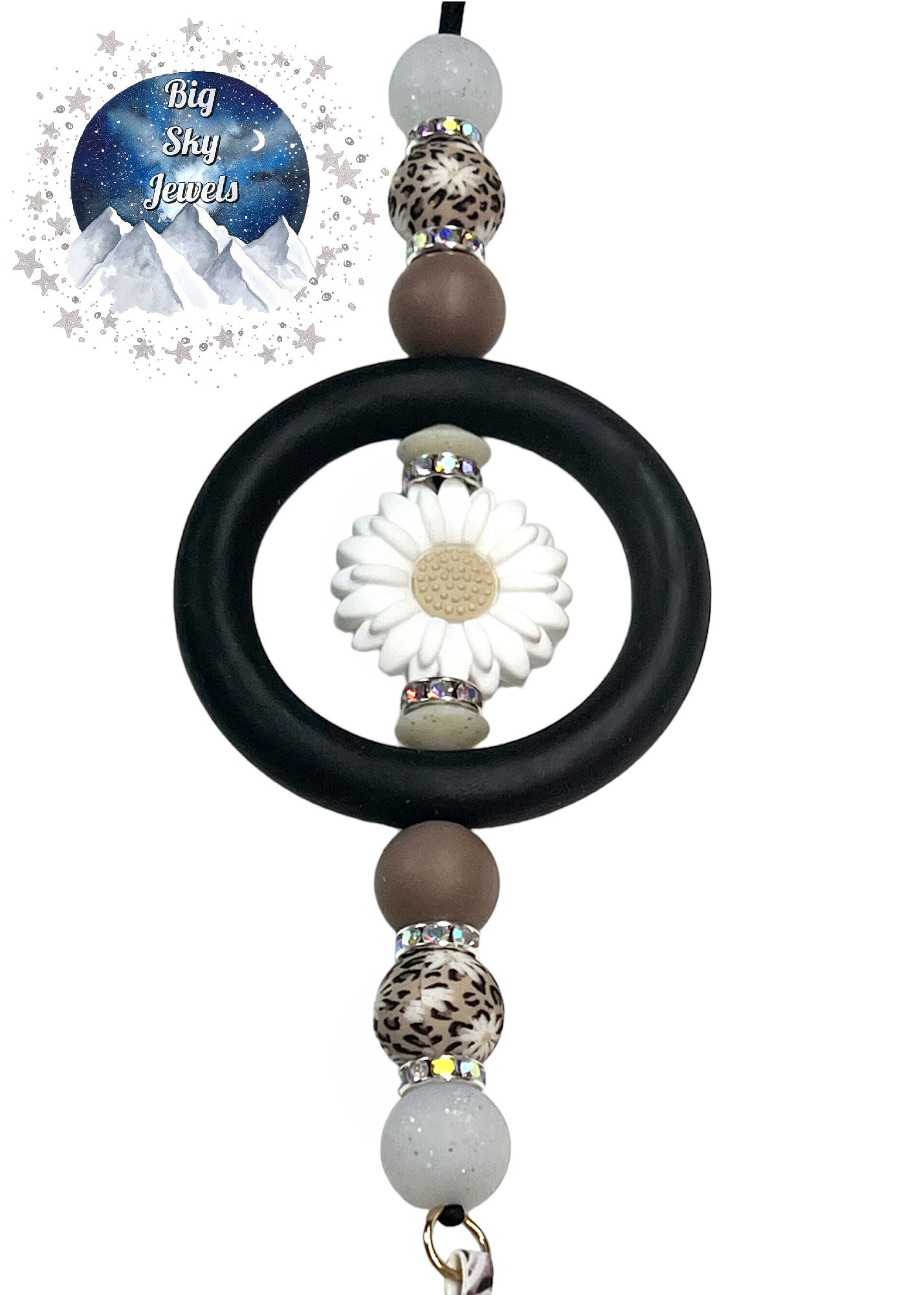 💋 Leopard Daisy Silicone Car Charm Flower Leopard print, Brown, and White Glitter Rear View Mirror Accessory Ages 8+ Kids or Ladies Men Floral