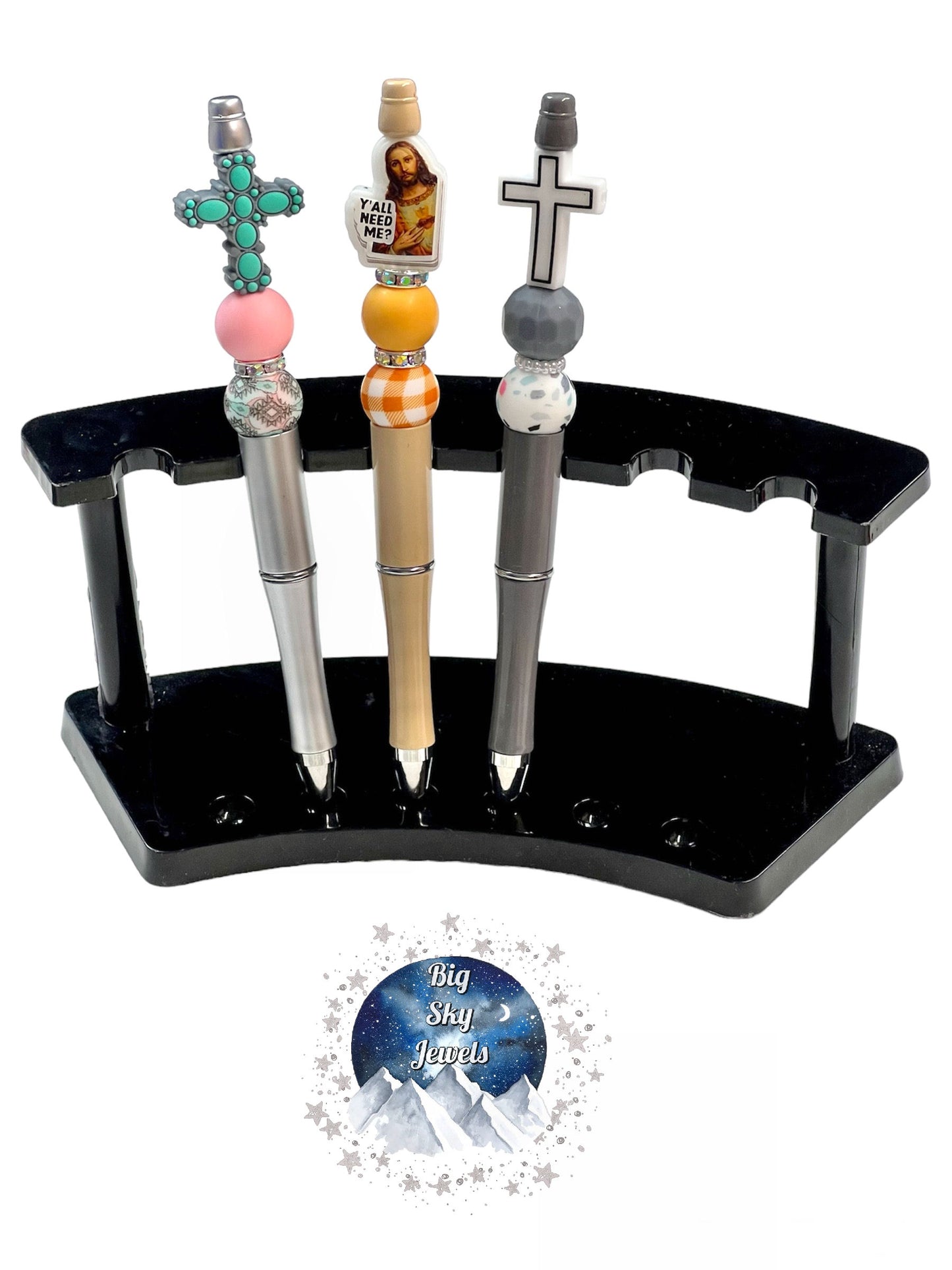 Easter Pen, Turquoise & Gray Cross, Jesus Christ, White w/ Black Outline Cross, Spring, Kids, Ladies, Moms, Men