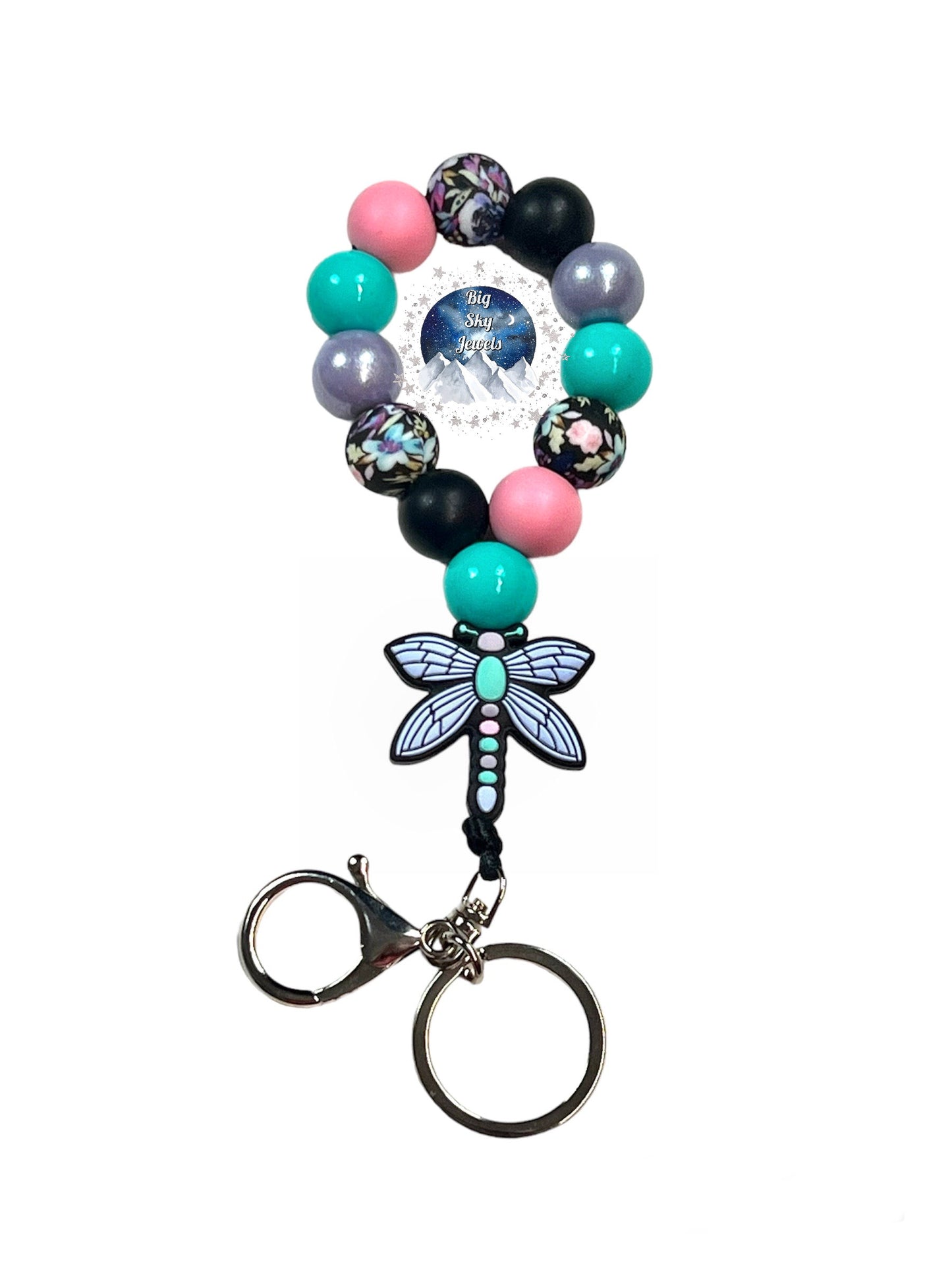 Dragonfly Silicone Teardrop Keychain Black, Liquid Turquoise, Pink, Floral Print, & Opal Ages 8+ Kids or Ladies