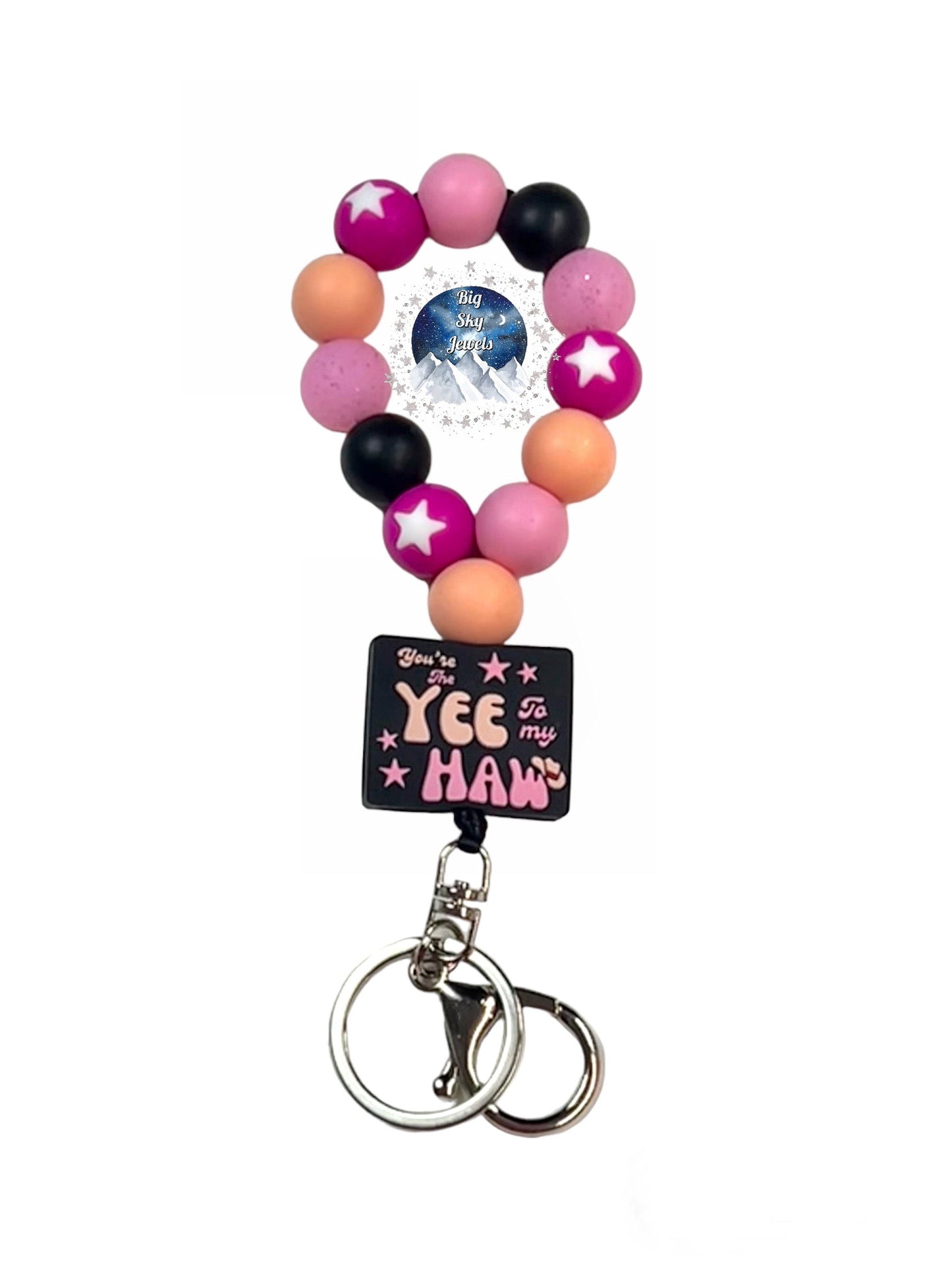 Yeehaw Silicone Teardrop Keychain Pink, Black, Pink Glitter, Star Print, & Peach Ages 8+ Kids or Ladies "You're the Yee to my Haw"
