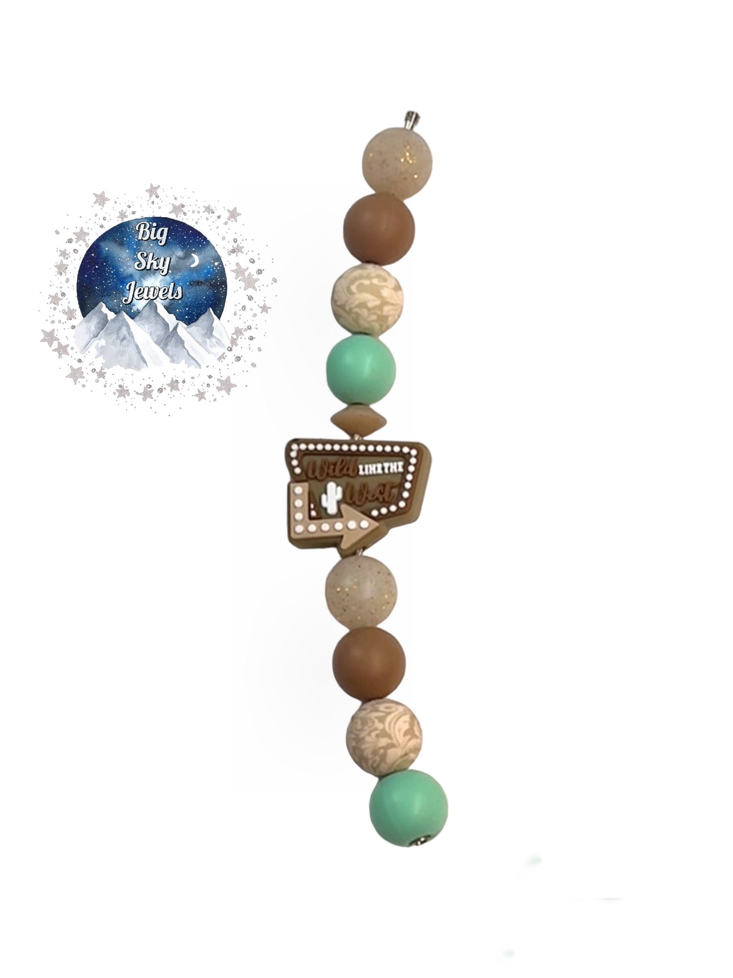 Wild Like the West Silicone Cup Charm, Mint, Ivory & Cream Tooled Print, Gold Glitter, & Brown Ages 8+ Kids or Ladies Summer Spring Tumbler Cup Accessory West Western Montana