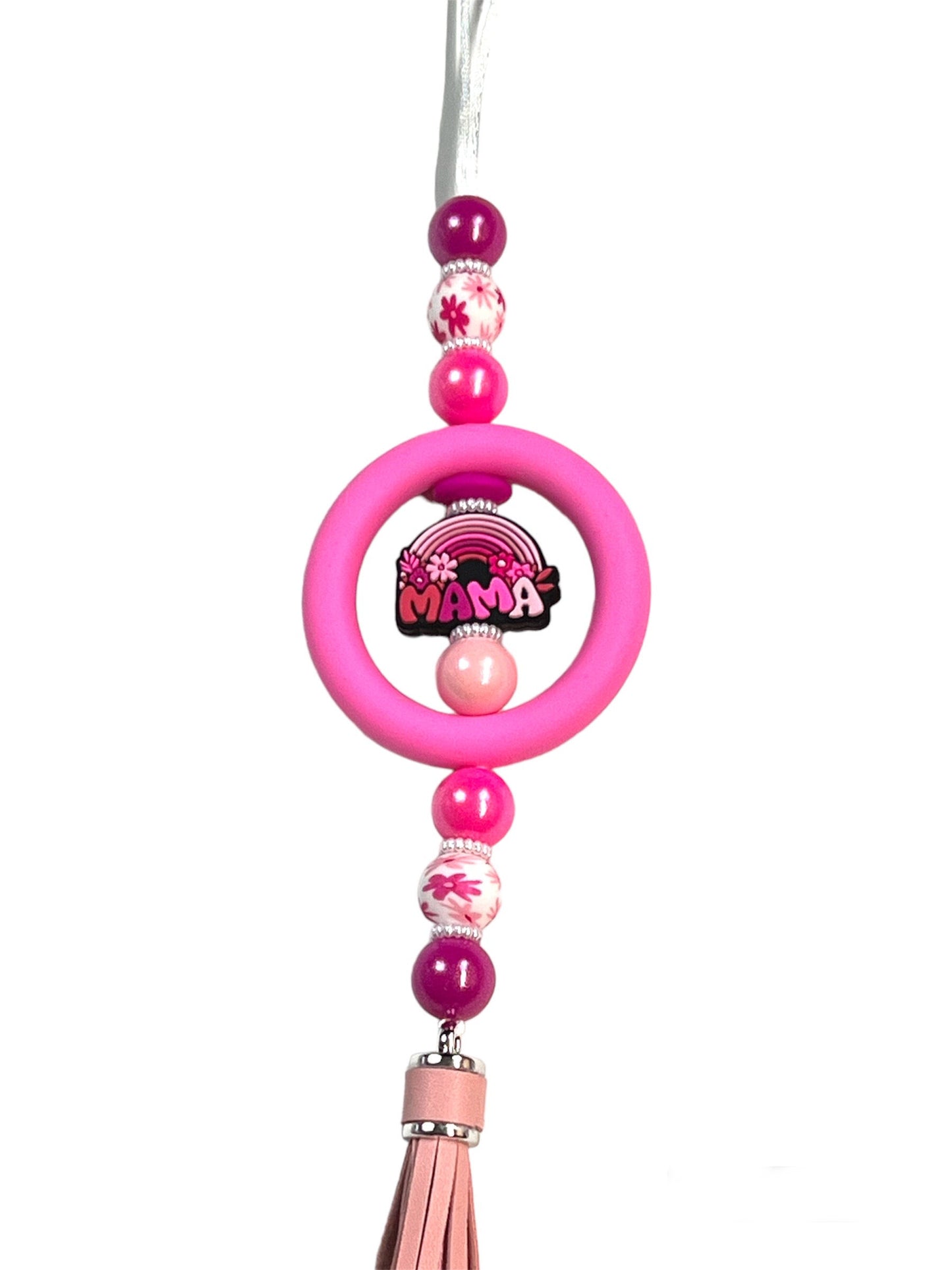 💋 Pink Mama Daisy Silicone Car Charm Pink & Light Pink print, Pink Shimmer Ages 8+ Kids or Ladies Men Floral Mother's Day Gift Spring