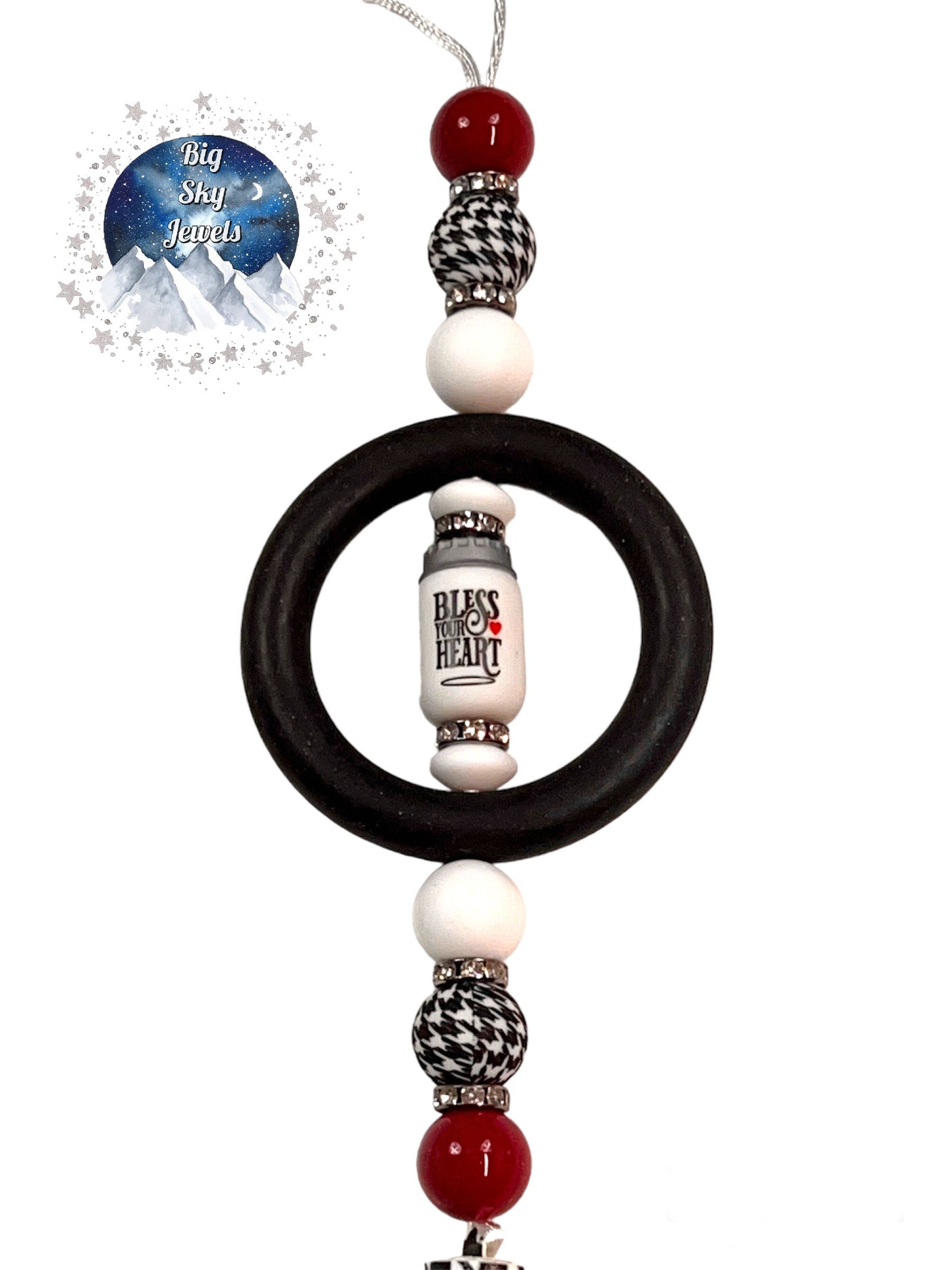 💋 Bless Your Heart Silicone Car Charm, Black, White, Liquid Wine Red, Houndstooth Print Rear View Mirror Accessory Ages 8+ Kids or Ladies Women Men Mother's Day Gift Sassy, Southern, Boujee, Mason Jar