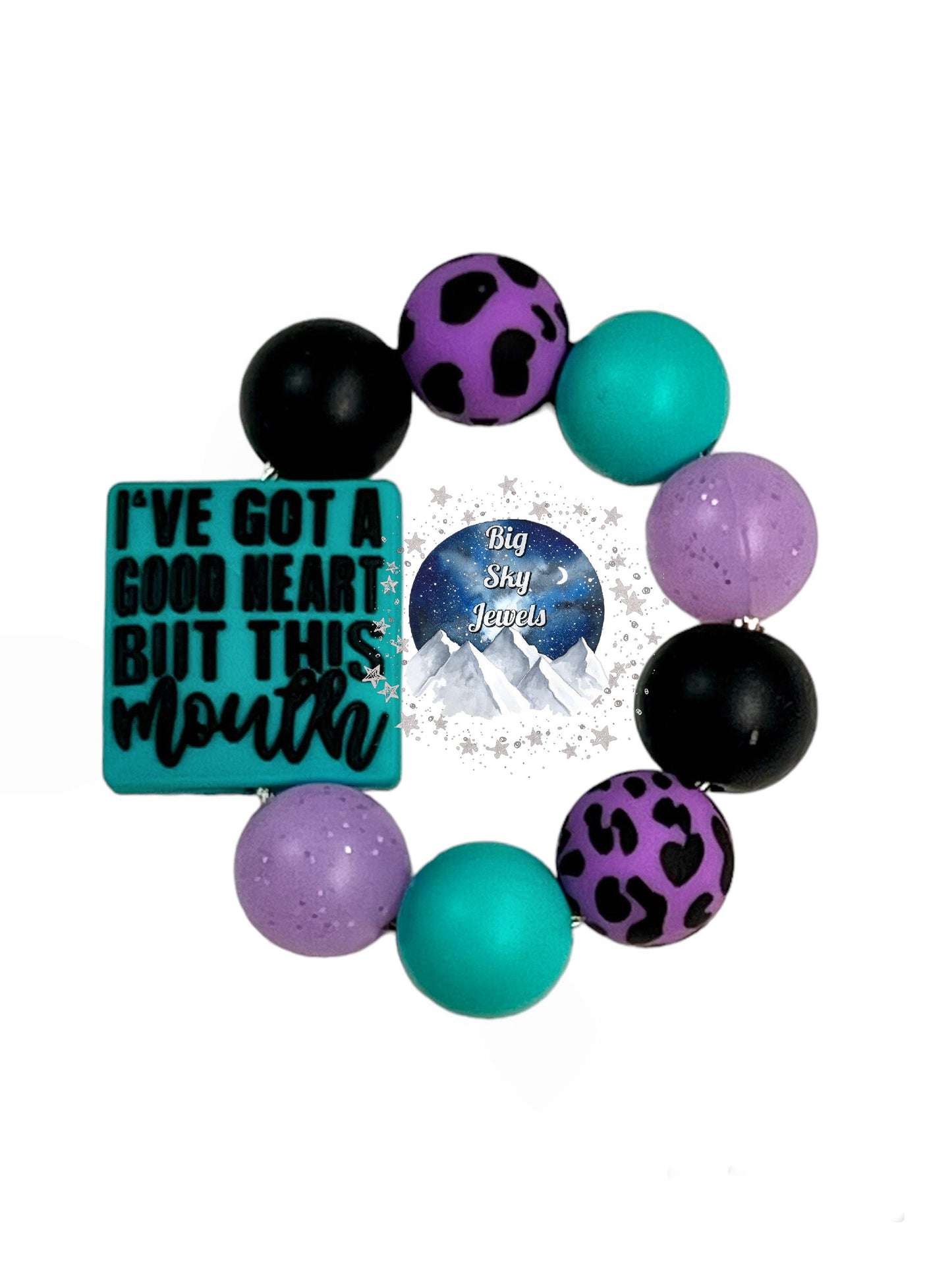 Good Heart Silicone Cup Charm, Black, Purple & Black Cow Print, Purple Glitter, & Turquoise Ages 8+ Kids or Ladies I've Got A Good Heart But This Mouth Tumbler Cup Accessory