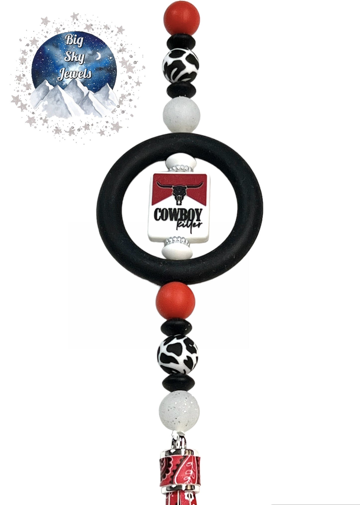 💋 Cowboy Killer Silicone Car Charm Cow Print, Black, Red and White Rear View Mirror Accessory Ages 8+ Kids or Ladies Women Men Mother's Day Gift