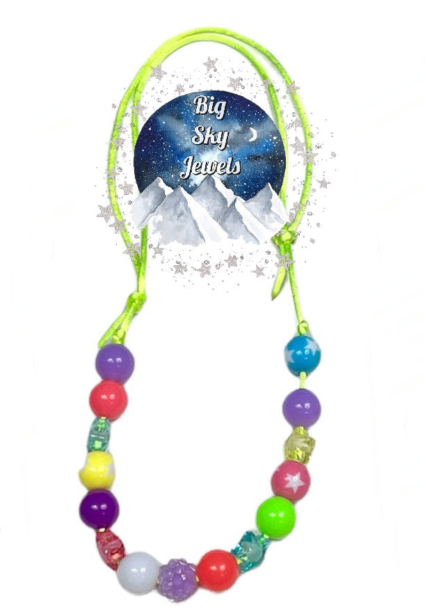 Neon Stars Rainbow MINI BEAD Bubblegum Necklace OR Bracelet Multicolor Ages 3+ Summer Multiple Variation Listing