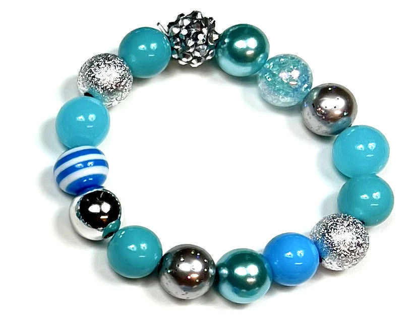 Ice Queen MINI BEAD Bubblegum Necklace OR Bracelet Princess Jewelry Girls Ages 3+ Aqua Silver Blue Winter Snow Summer Multiple Variation Listing