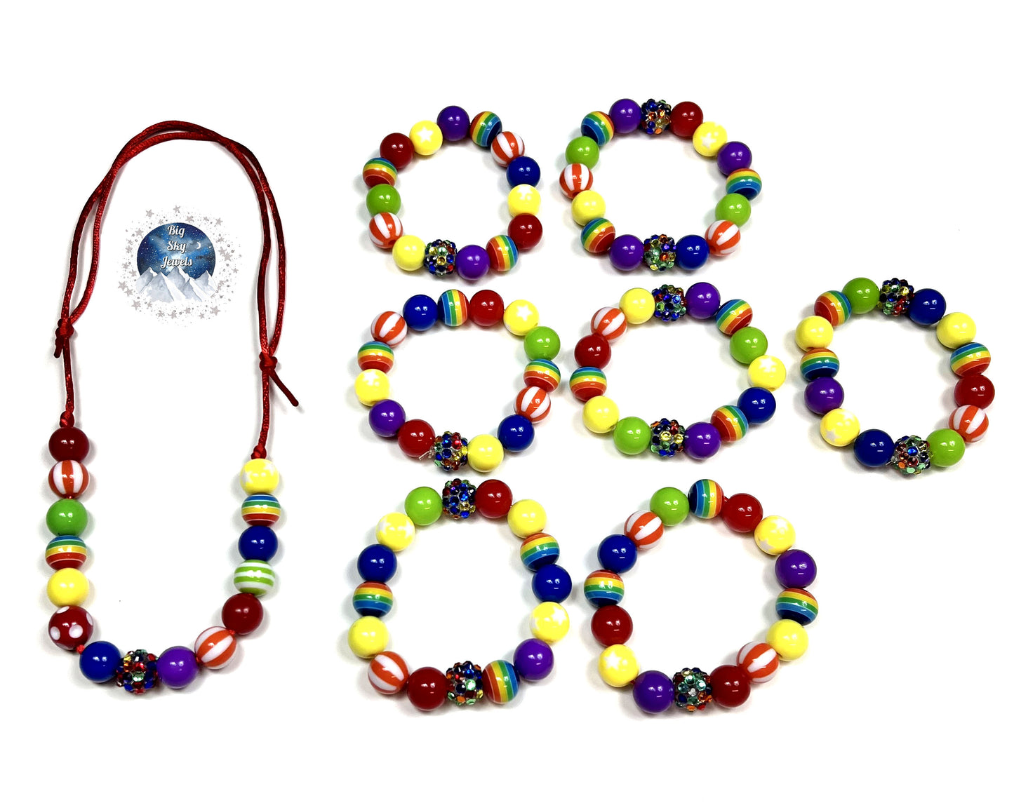 Rainbow MINI BEAD Bubblegum Necklace OR Bracelet Red Green Purple Blue Orange Ages 3+ Summer Multiple Variation Listing
