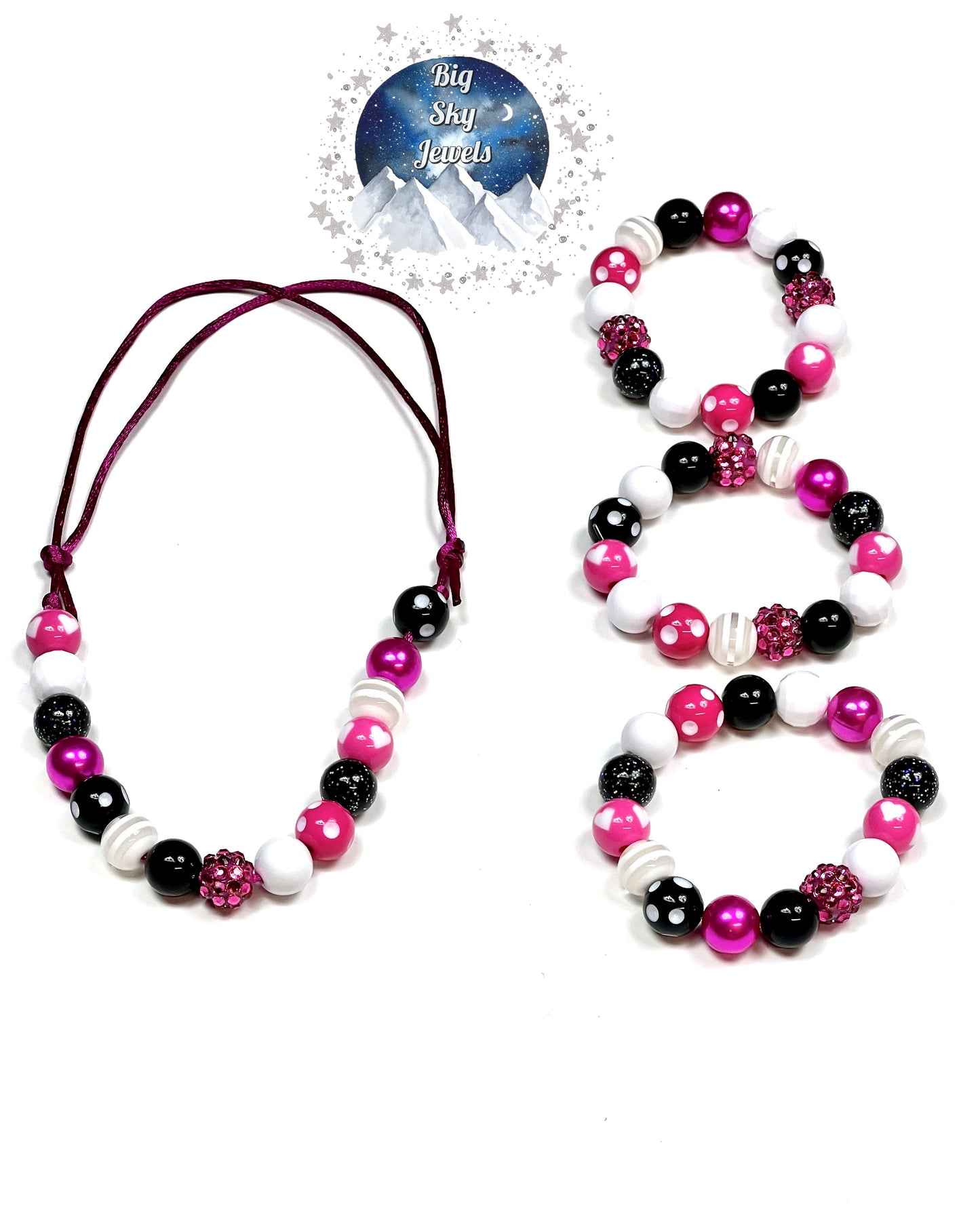 Hot Pink & Black MINI BEAD Bubblegum Necklace OR Bracelet Ages 3+ Princess Jewelry Girl Mouse Summer Multiple Variation Listing
