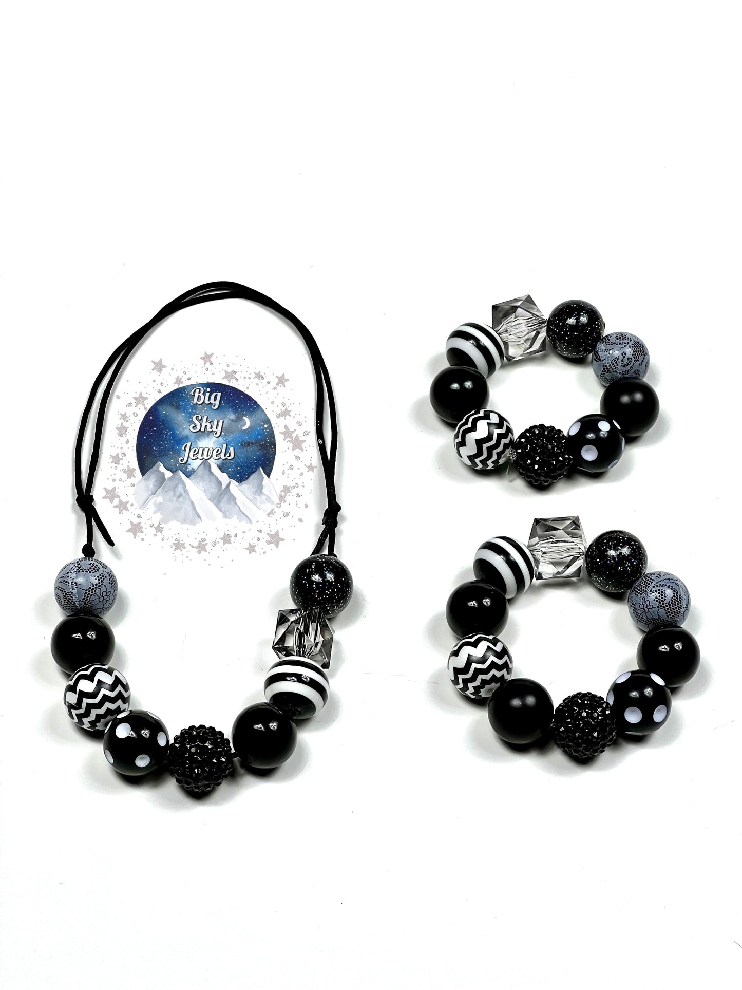 Night Black Chunky Bubblegum Necklace OR Bracelet Black & White Ages 3+ Halloween Solid Colors Multiple Variation Listing