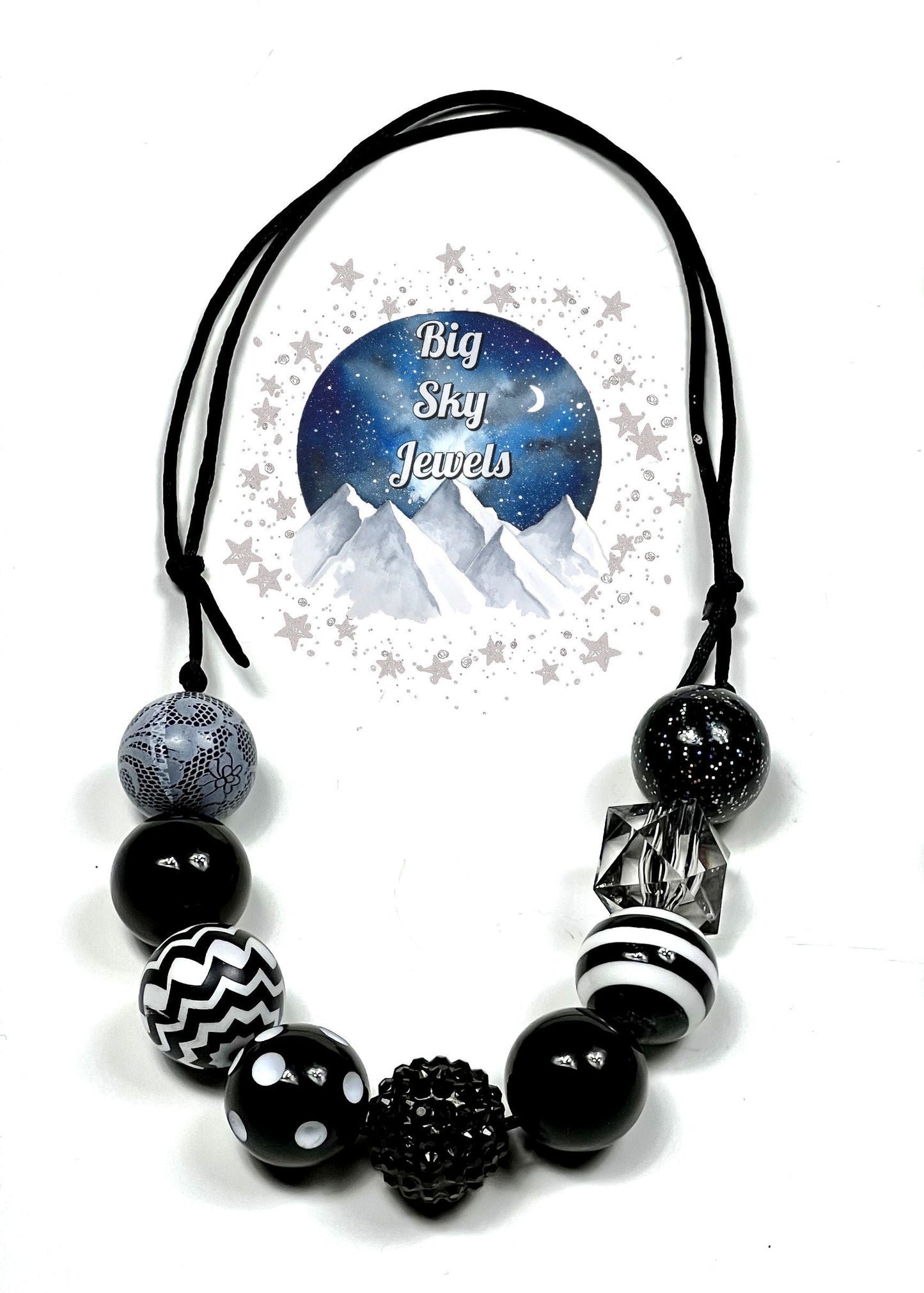 Night Black Chunky Bubblegum Necklace OR Bracelet Black & White Ages 3+ Halloween Solid Colors Multiple Variation Listing