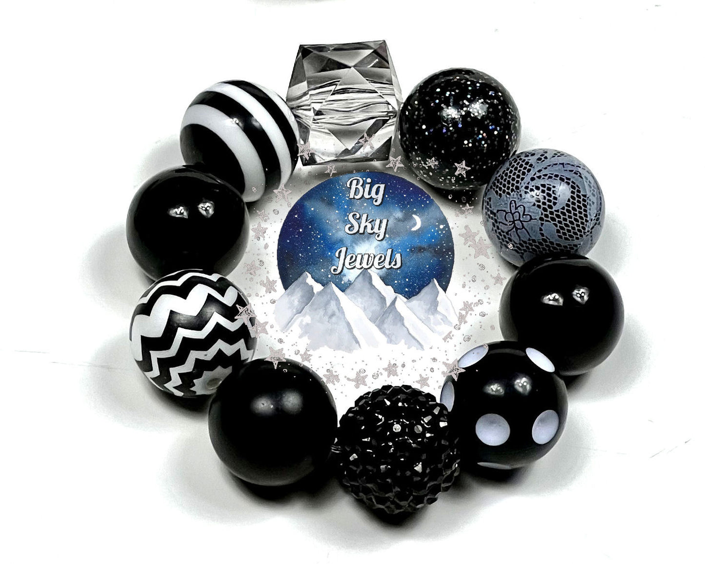 Night Black Chunky Bubblegum Necklace OR Bracelet Black & White Ages 3+ Halloween Solid Colors Multiple Variation Listing