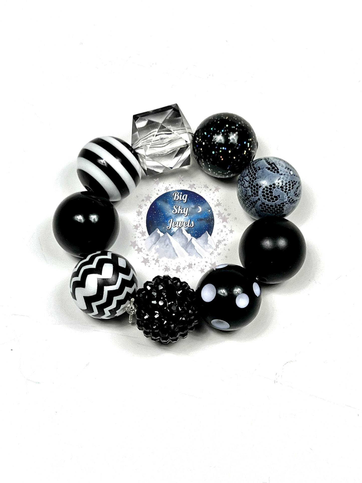 Night Black Chunky Bubblegum Necklace OR Bracelet Black & White Ages 3+ Halloween Solid Colors Multiple Variation Listing
