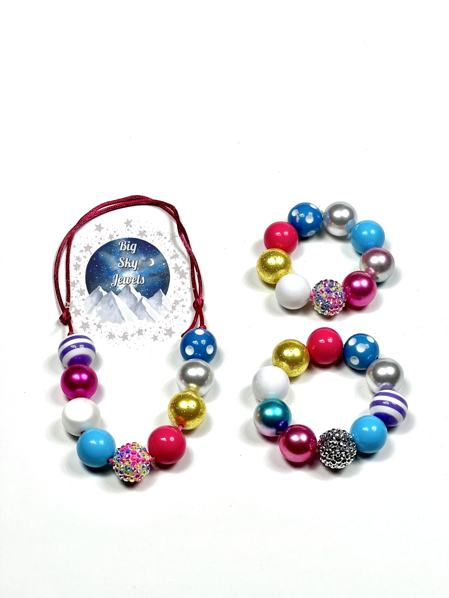 Unicorn Chunky Bubblegum Necklace OR Bracelet Blue Yellow Pink Purple White Ages 3+ Spring Summer Animals Multiple Variation Listing