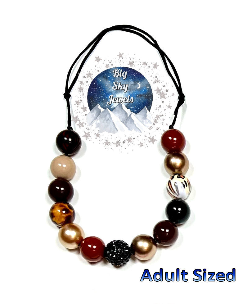 Cheetah Chunky Bubblegum Necklace Adult Size Toffee Brown & Black Ages 3+ Fall