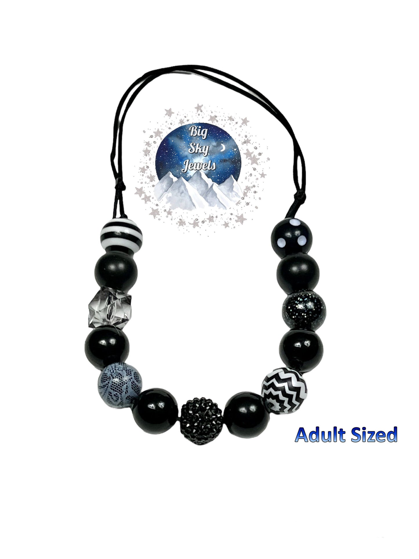 Night Black Chunky Bubblegum Necklace Adult Size Black & White Ages 3+ Halloween Solid Colors Multiple Variation Listing