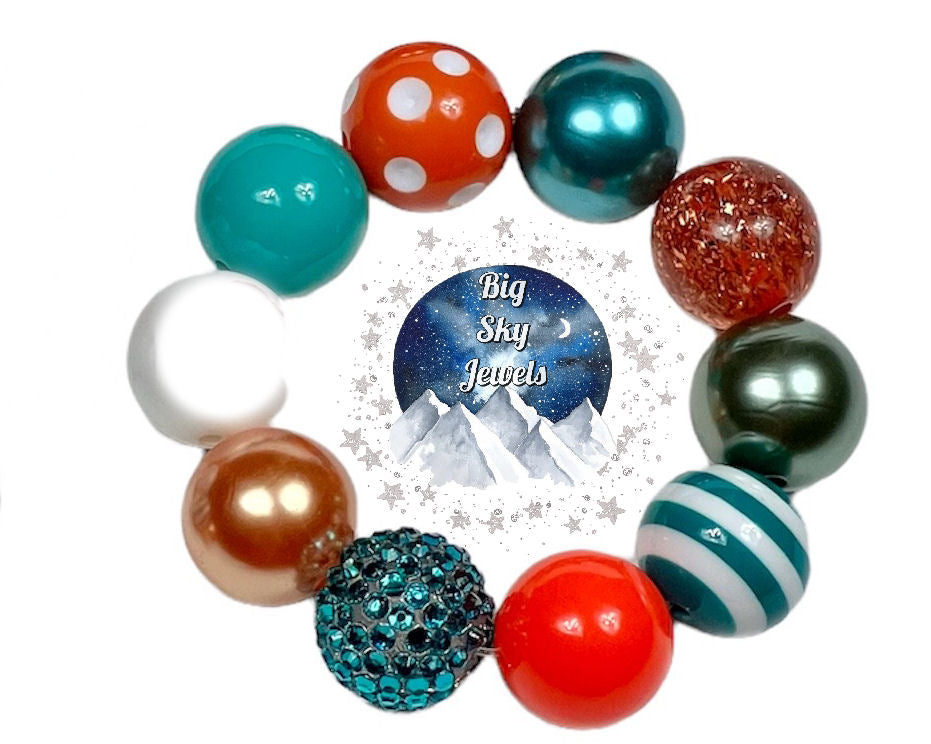 Teal & Orange Chunky Bubblegum Necklace OR Bracelet Princess Jewelry Ages 3+ Fall Multiple Variation Listing