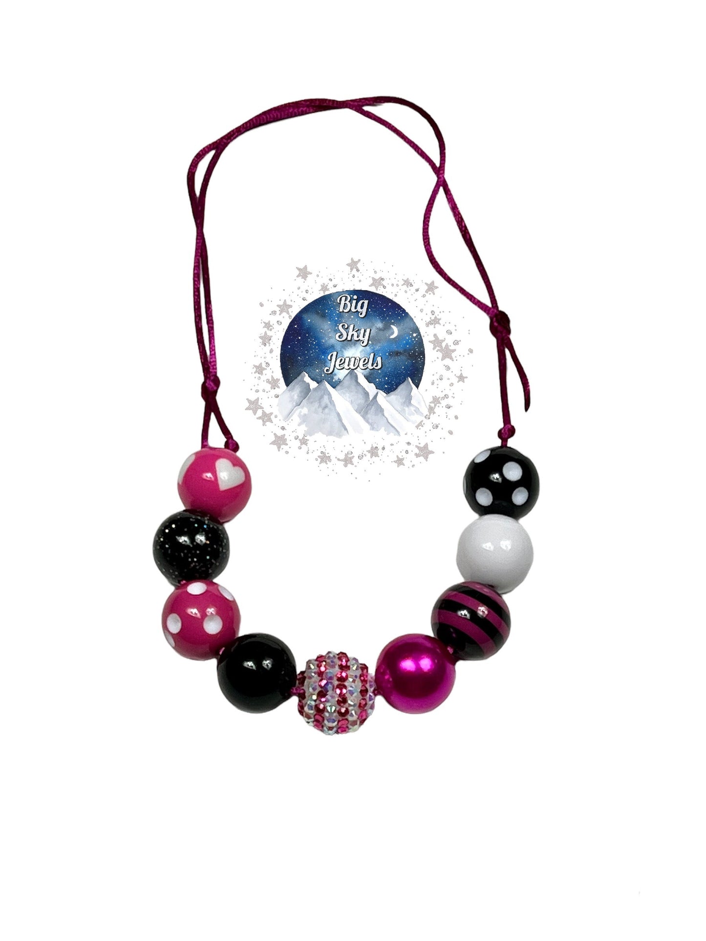 Hot Pink & Black Chunky Bubblegum Necklace OR Bracelet Ages 3+ Princess Jewelry Girl Mouse Summer Multiple Variation Listing