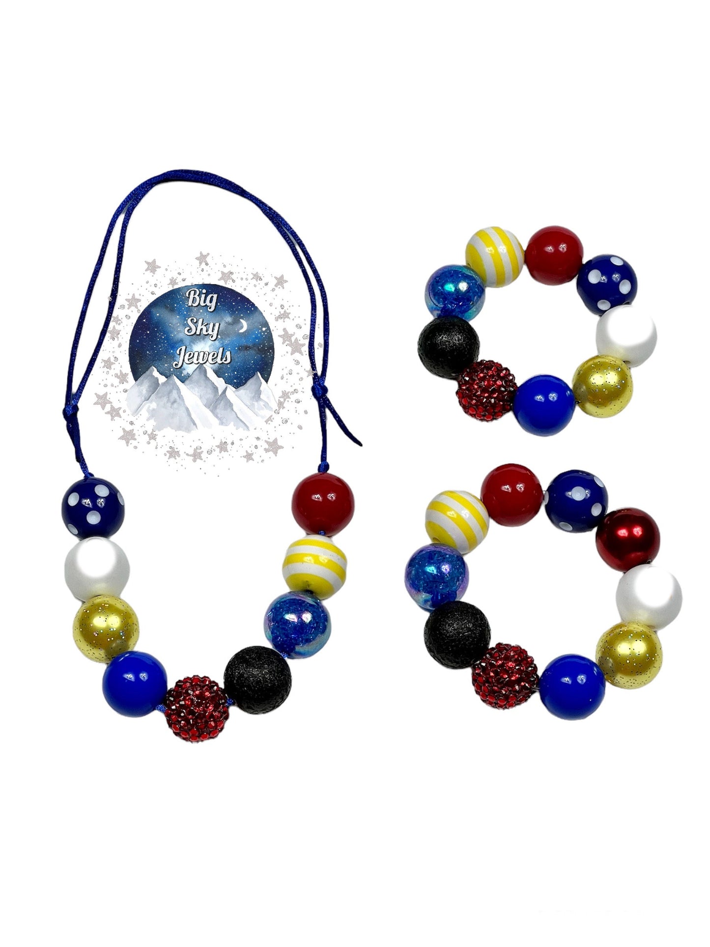 Red, Black, Blue, & Yellow Chunky Bubblegum Necklace OR Bracelet Princess Jewelry Ages 3+ Summer Multiple Variation Listing