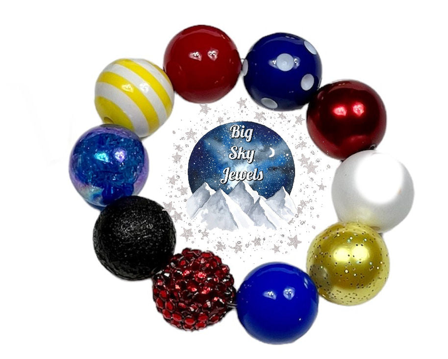 Red, Black, Blue, & Yellow Chunky Bubblegum Necklace OR Bracelet Princess Jewelry Ages 3+ Summer Multiple Variation Listing