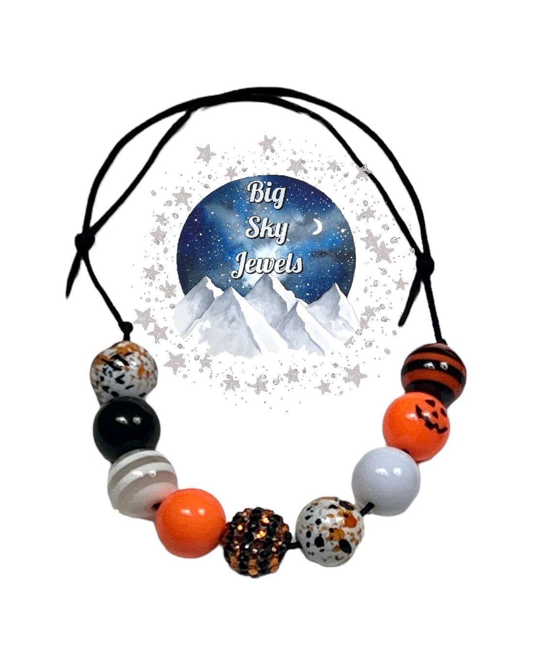 Halloween Paint Splatter Chunky Bubblegum Necklace OR Bracelet Orange, Black & White Ages 3+ Halloween Multiple Variation Listing