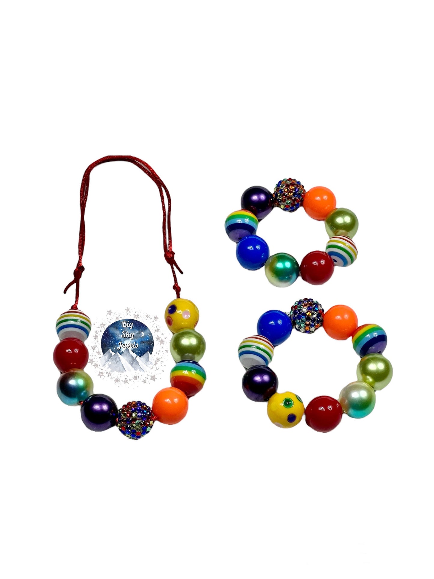 Rainbow Chunky Bubblegum Necklace OR Bracelet Red Green Purple Blue Orange Ages 3+ Summer Multiple Variation Listing