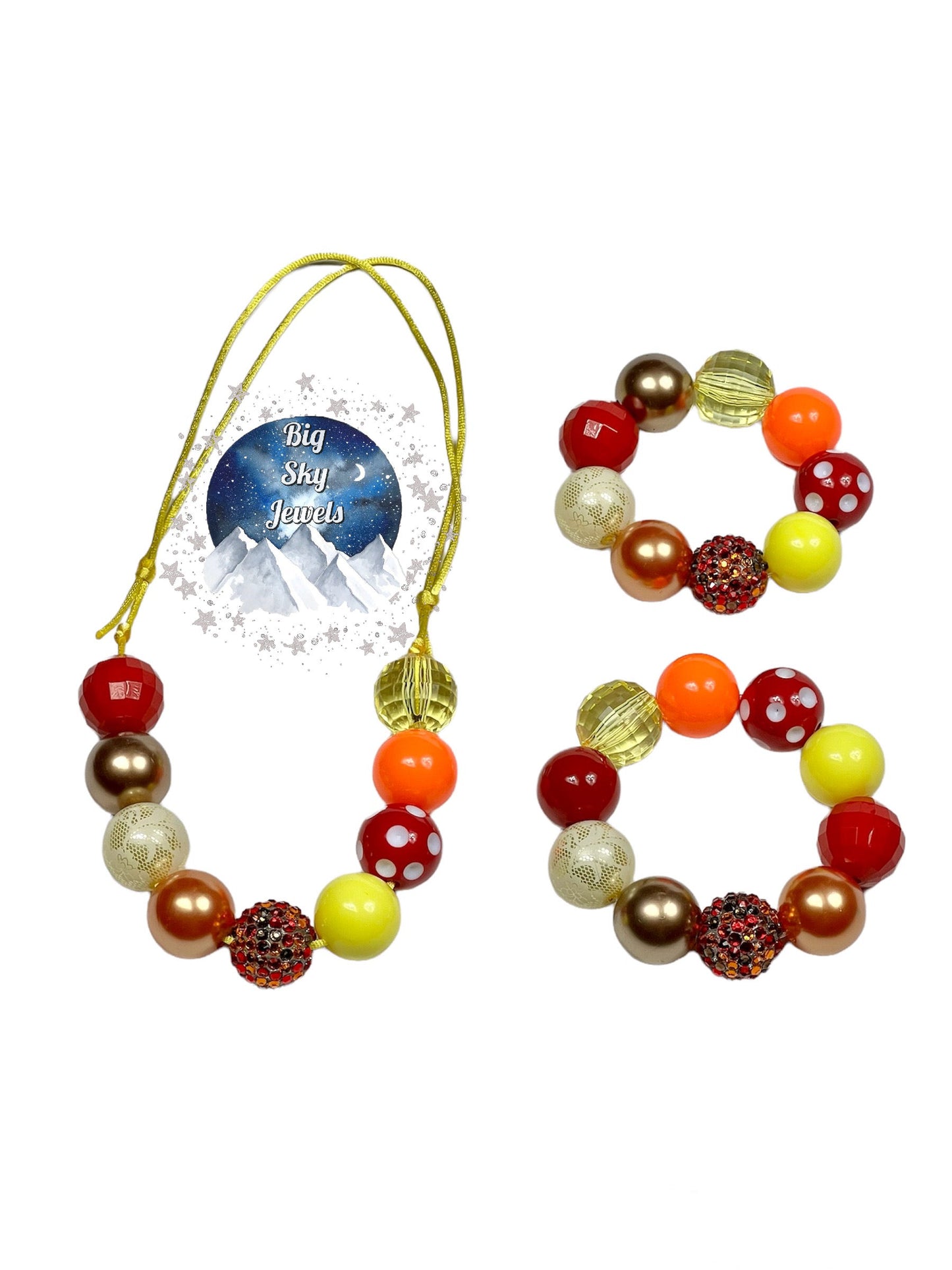 Autumn Fire Chunky Bubblegum Necklace OR Bracelet Kids Jewelry Ages 3+ Girls or Boys Orange Red Yellow Fall Multiple Variation Listing