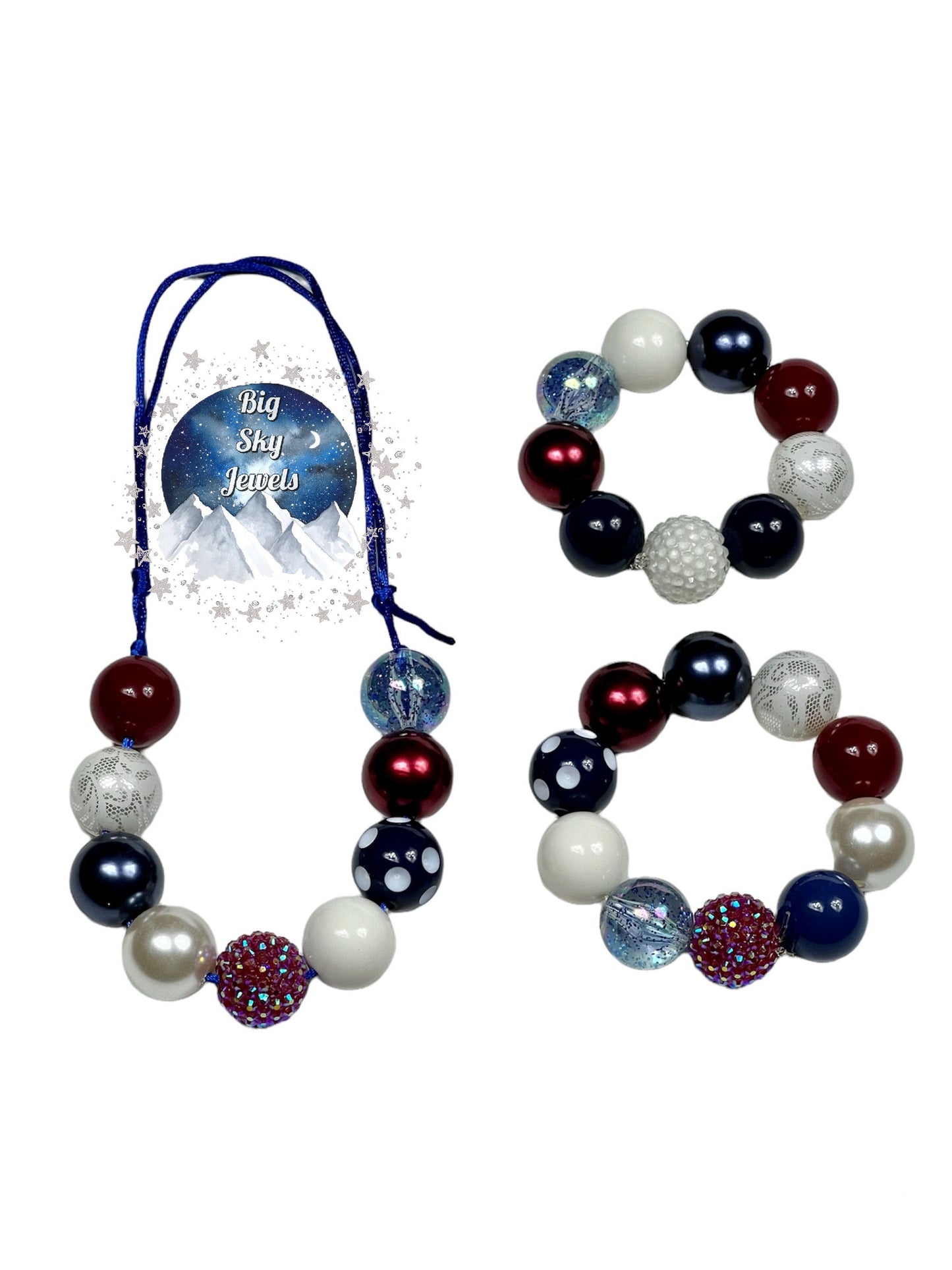 American Chunky Bubblegum Necklace OR Bracelet Kids Jewelry Ages 3+ Girls or Boys Red White & Blue Patriotic America USA Fourth of July 4th Summer Multiple Variation Listing