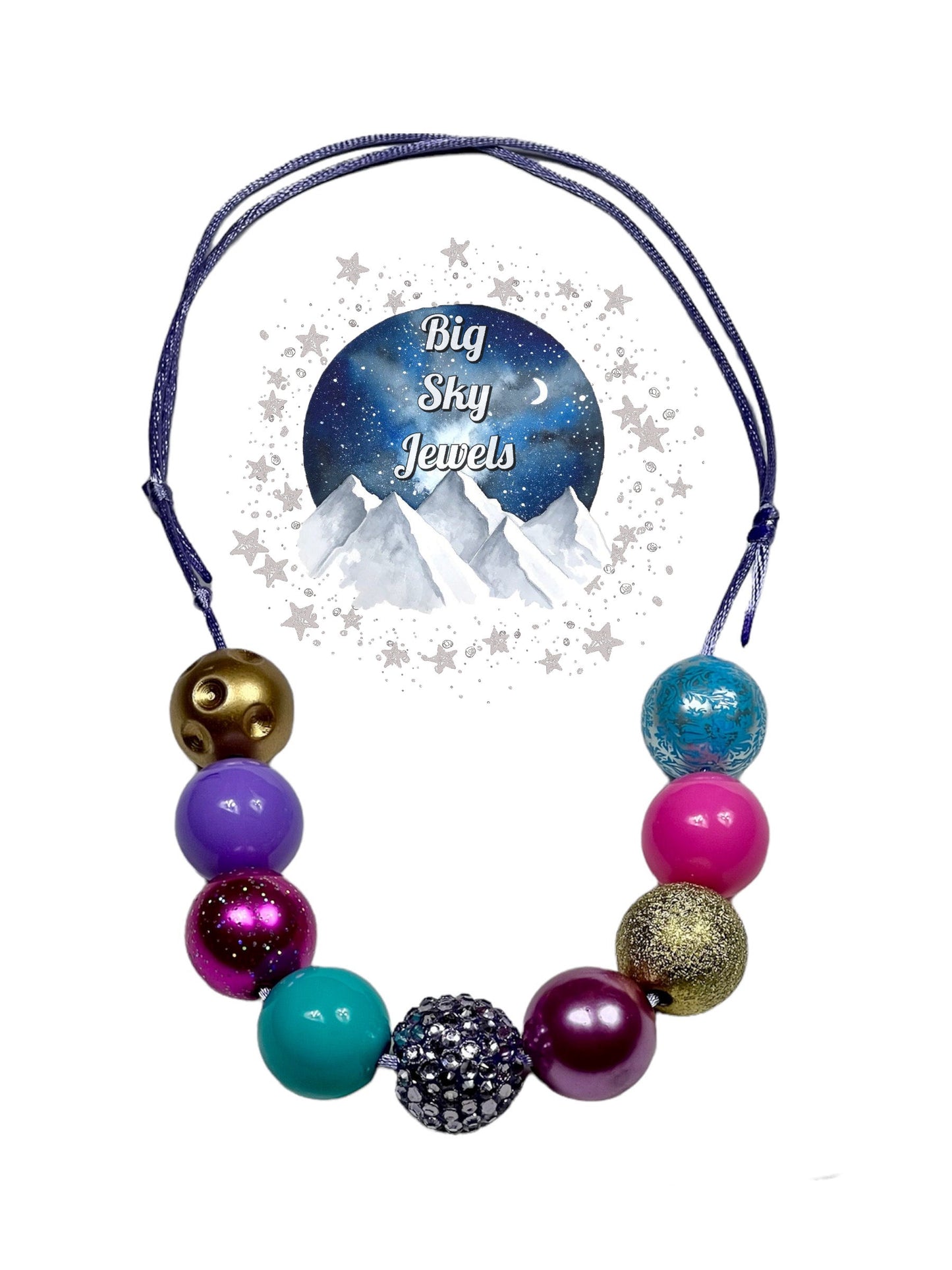 Big Sky Jewels Princess Chunky Bubblegum Necklace OR Bracelet Princess Jewelry Gold, Lavender, Turquoise, & Medium Pink Ages 3+ Summer Winter Multiple Variation Listing