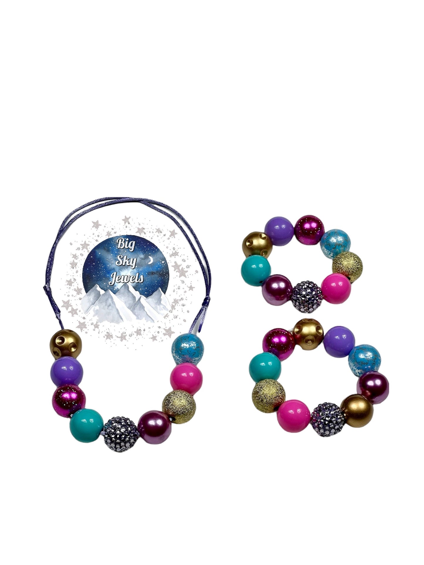 Big Sky Jewels Princess Chunky Bubblegum Necklace OR Bracelet Princess Jewelry Gold, Lavender, Turquoise, & Medium Pink Ages 3+ Summer Winter Multiple Variation Listing